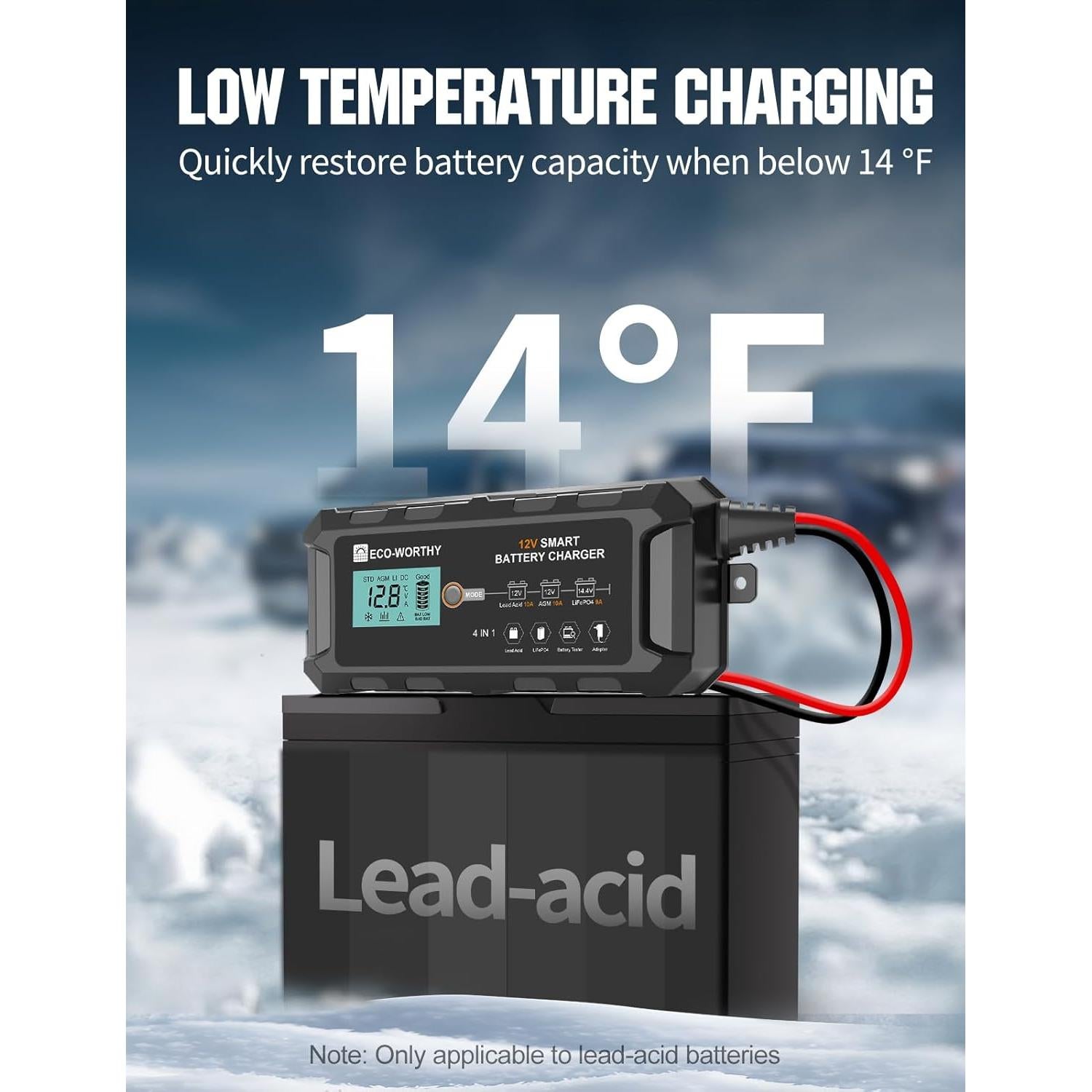 Cargador de Batería ECO-WORTHY 12V 10A Inteligente y Desulfatador