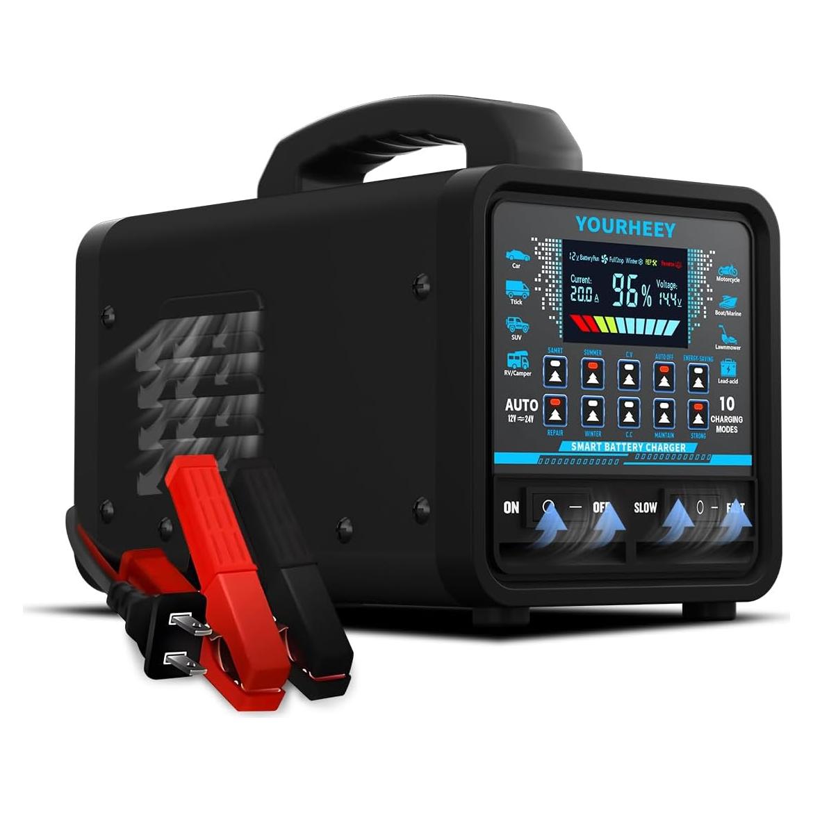 Cargador de Batería 12V 24V Yourheey 20A Inteligente Mantenimiento