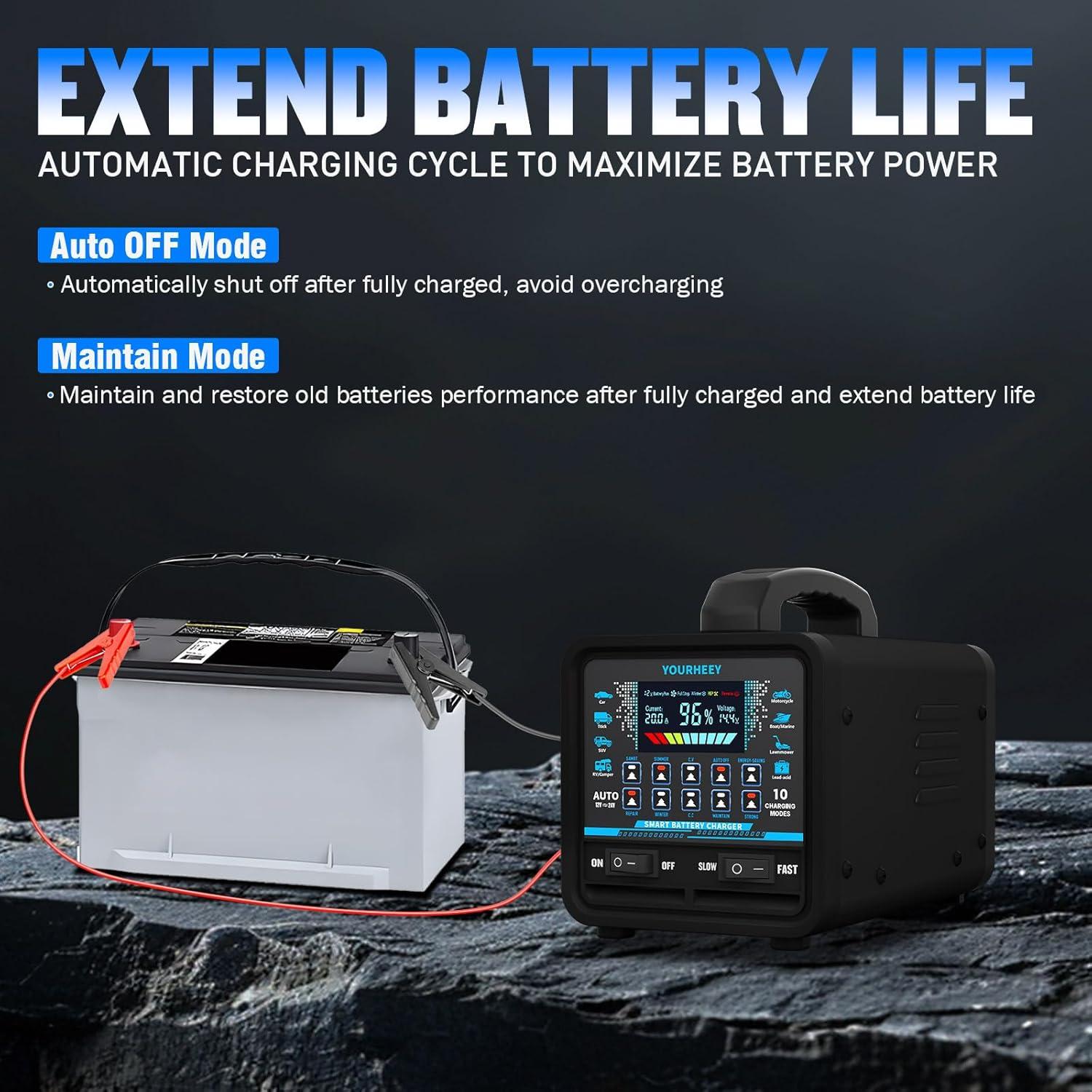 Cargador de Batería 12V 24V Yourheey 20A Inteligente Mantenimiento