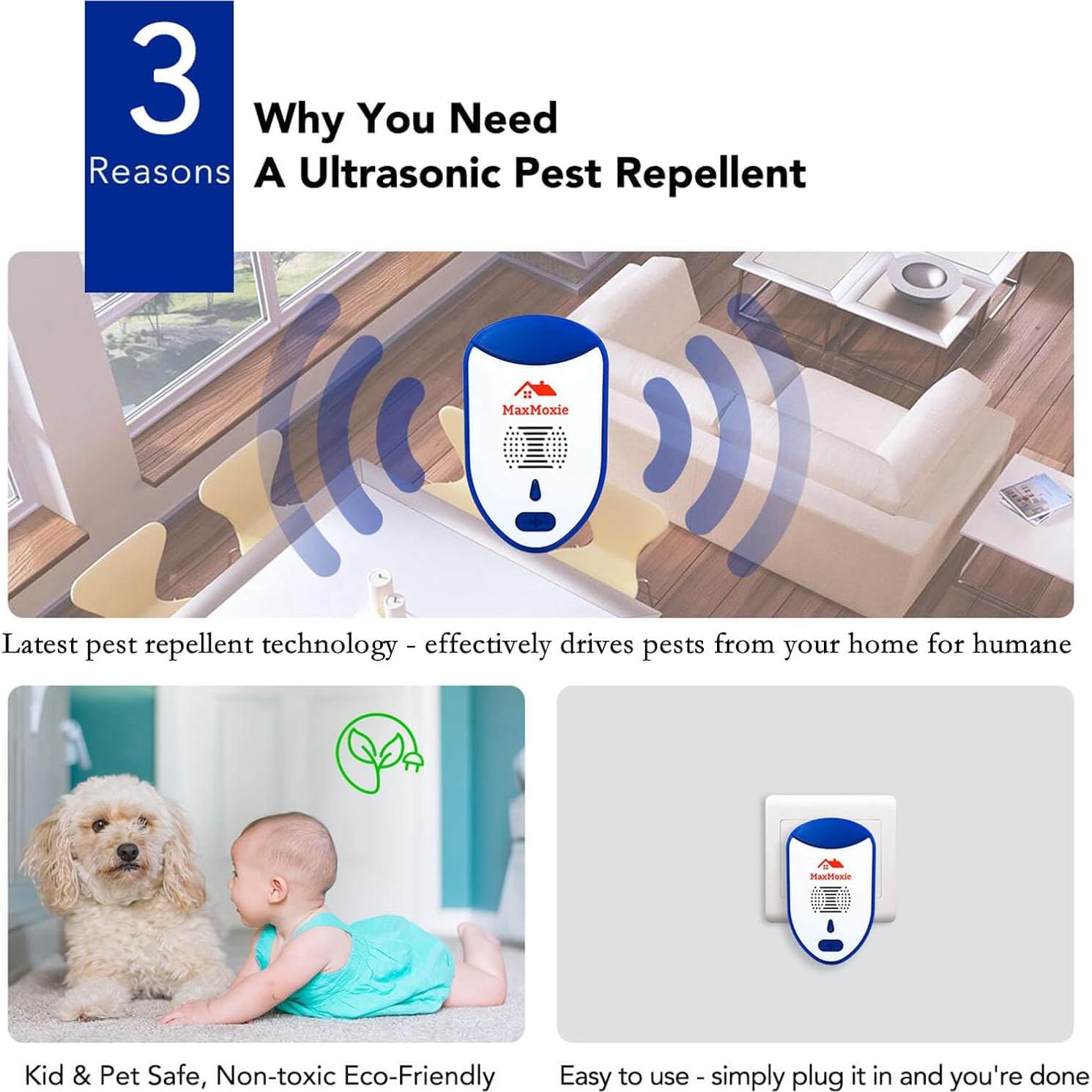 Repelente Ultrasónico de Plagas MaxMoxie - 2 Unidades
