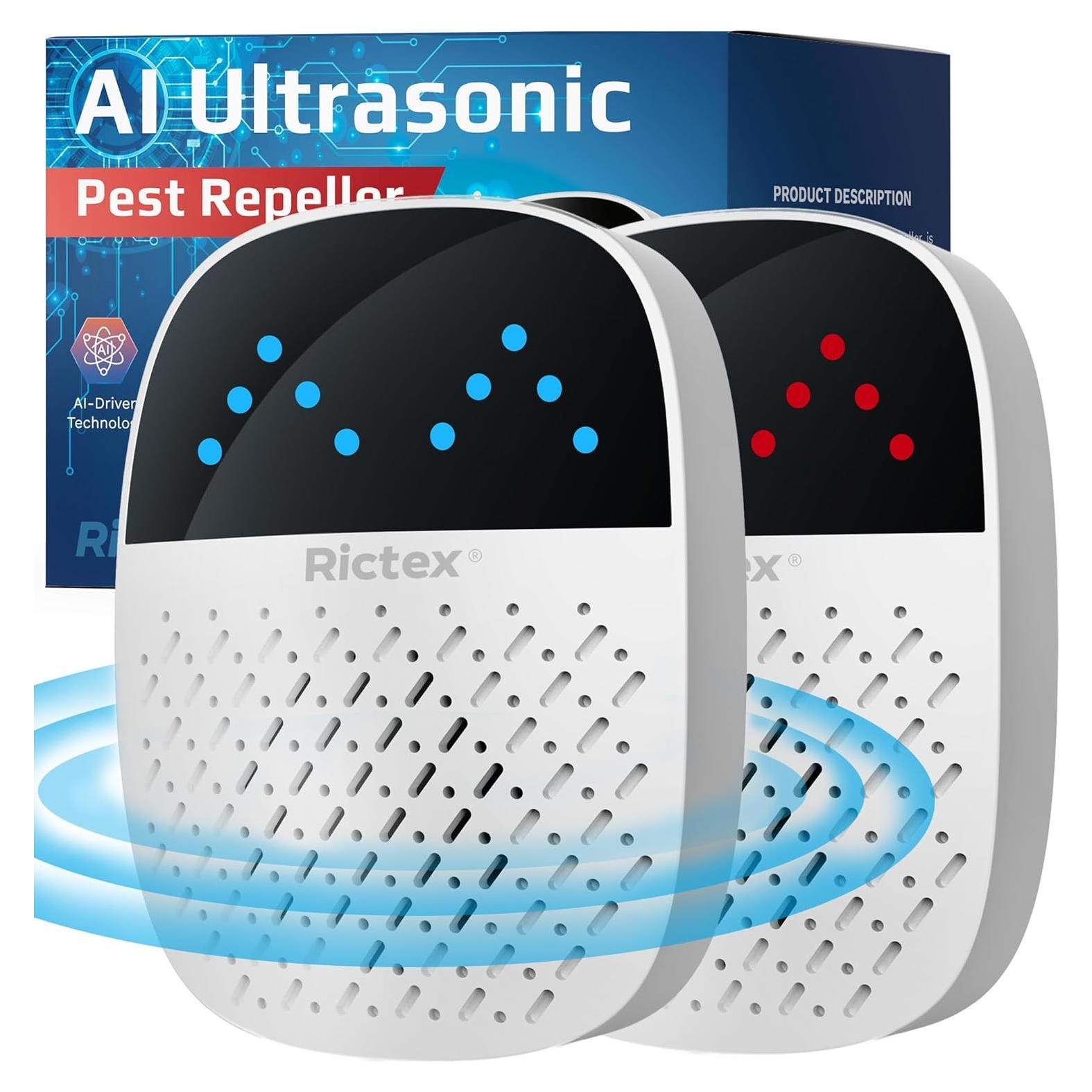 Repelente Ultrasónico de Plagas Rictex - Paquete de 2, Seguro y Eficaz