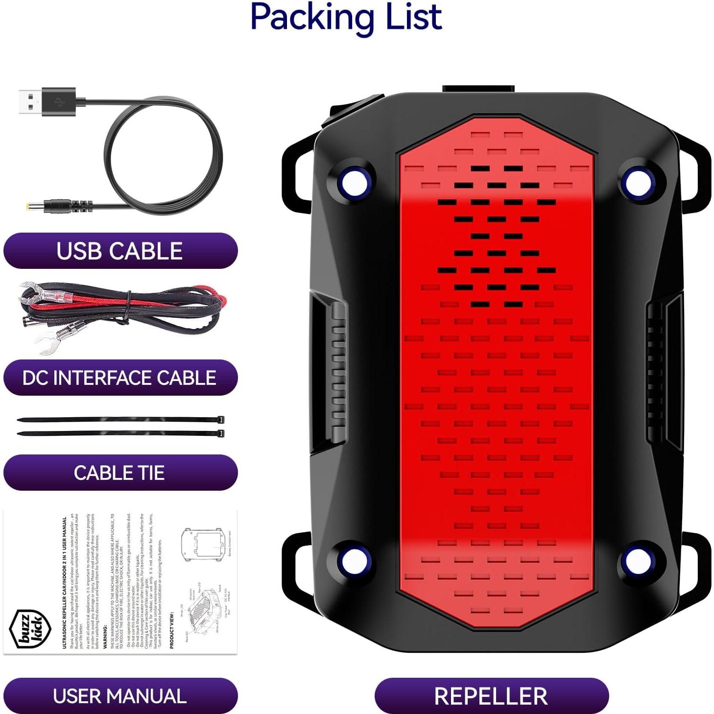 Repelente Ultrasónico de Roedores Buzzkick 3 en 1 - Negro/Rojo