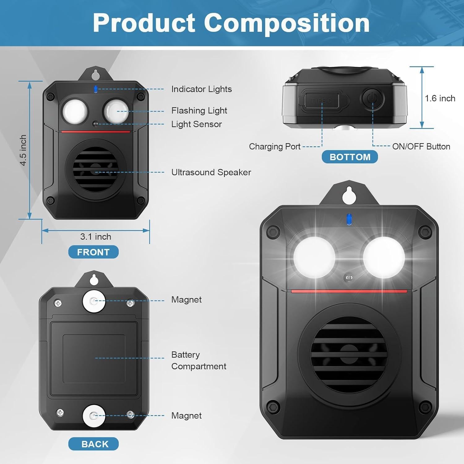 Repelente Ultrasonido para Roedores Visson UR06, 200 m²