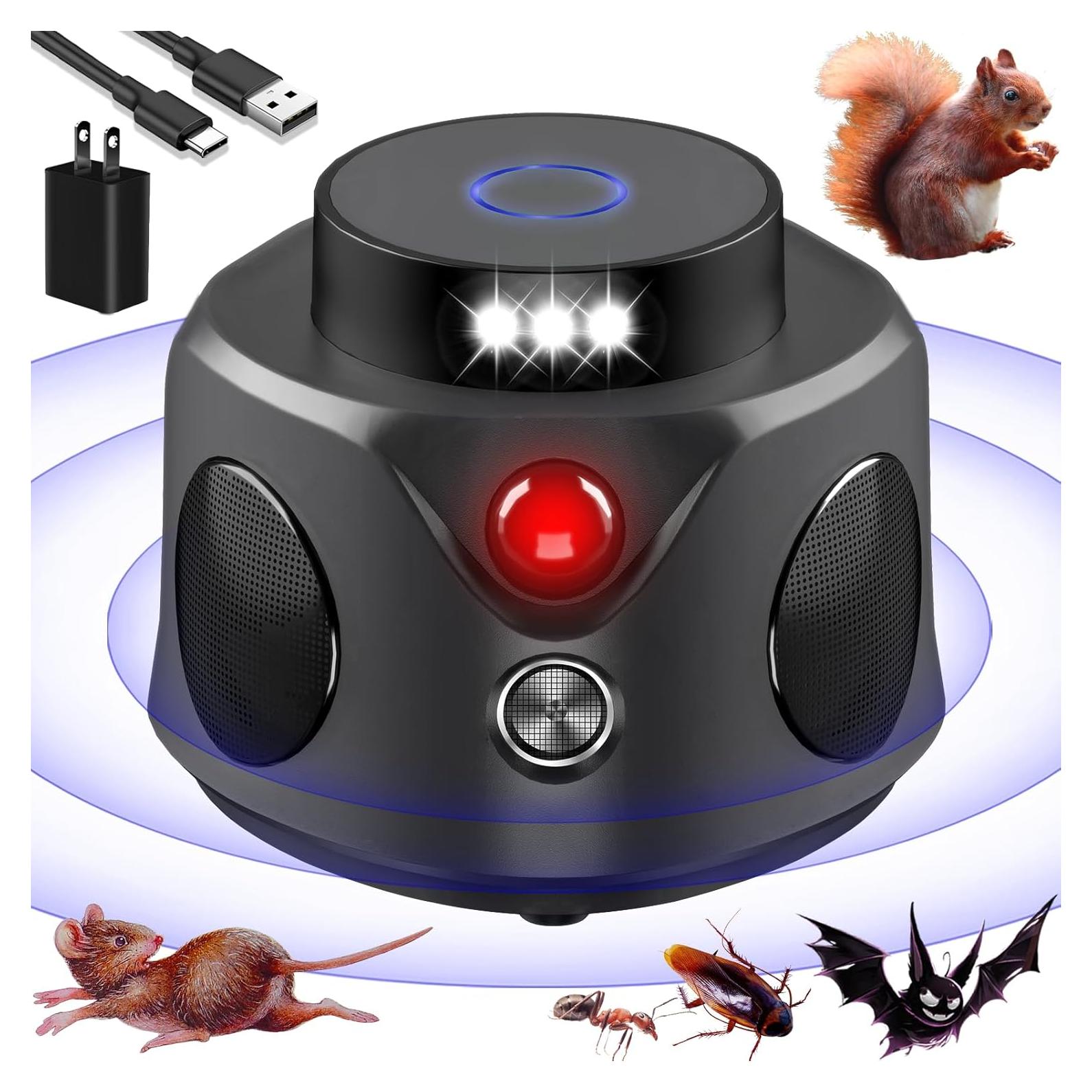 Repelente Ultrasonico de Roedores 360° con Sensor PIR - 120.77 m²