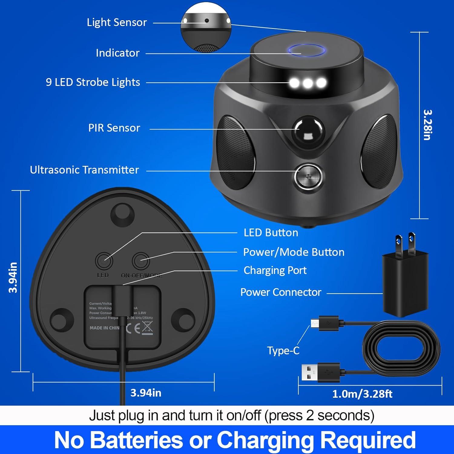 Repelente Ultrasonico de Roedores 360° con Sensor PIR - 120.77 m²