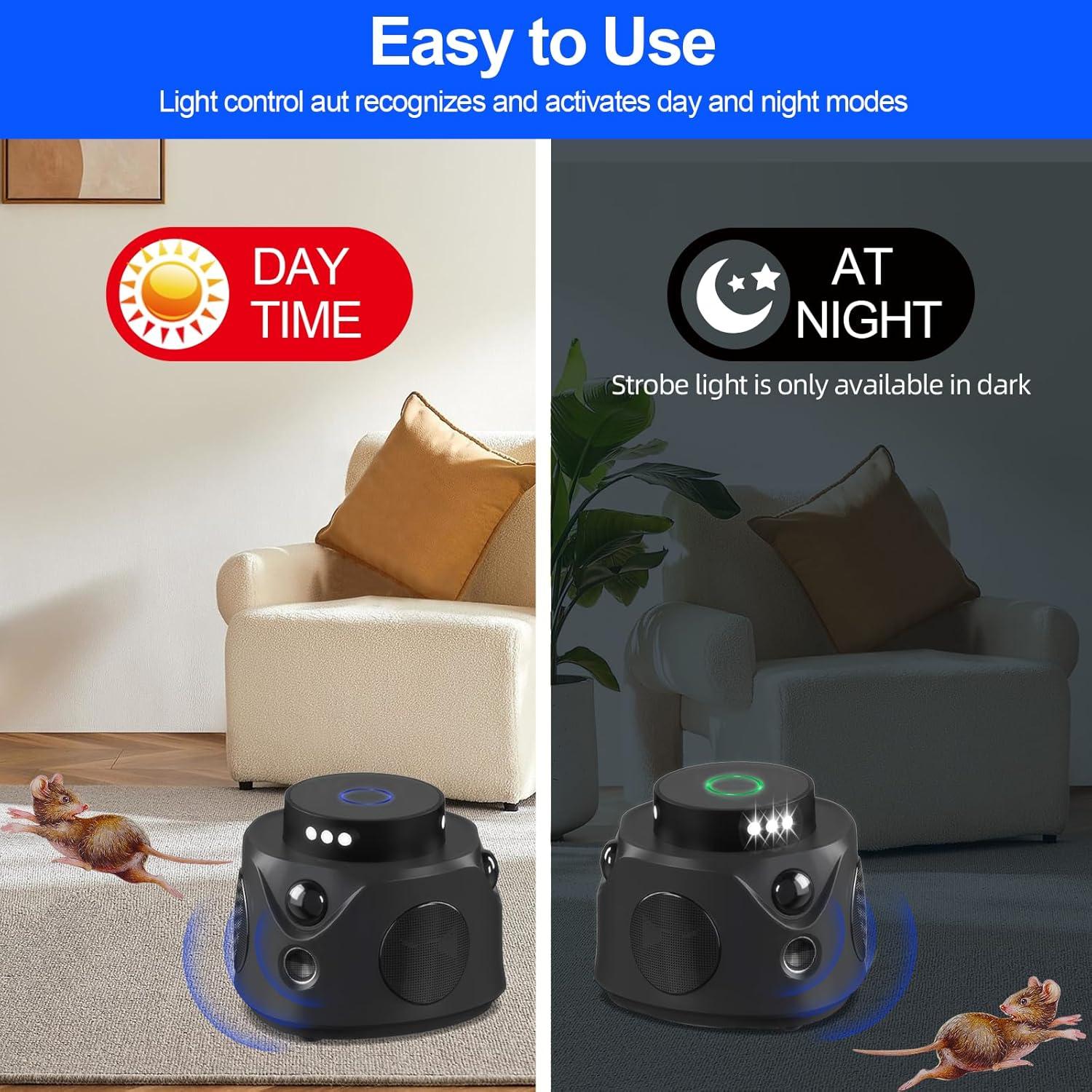 Repelente Ultrasonico de Roedores 360° con Sensor PIR - 120.77 m²