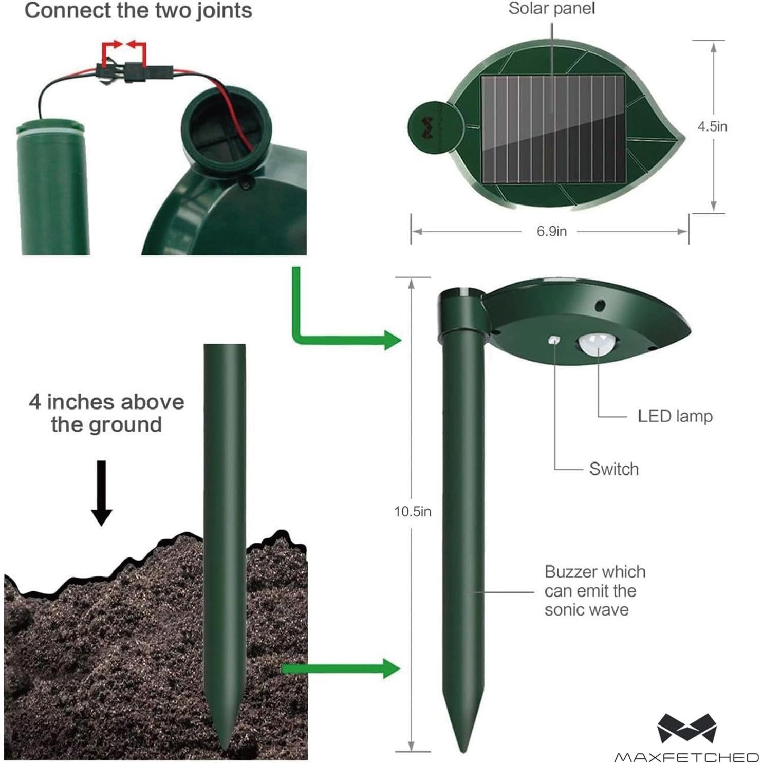 Repelente Ultrasonico Solar Maxfetched para Serpientes y Topos 2PK