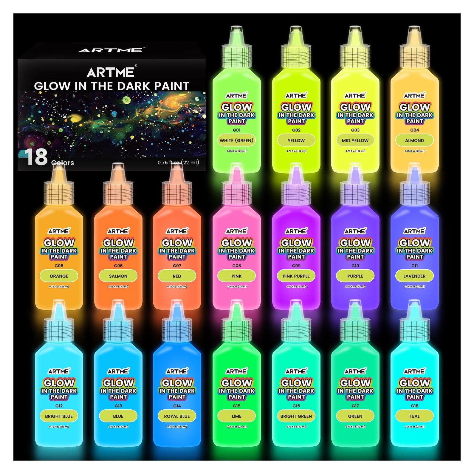 Set de Pintura Acrílica que Brilla en la Oscuridad ARTME 18 Colores 22ml