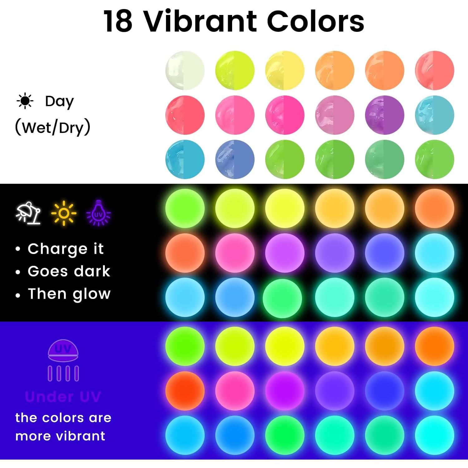 Set de Pintura Acrílica que Brilla en la Oscuridad ARTME 18 Colores 22ml