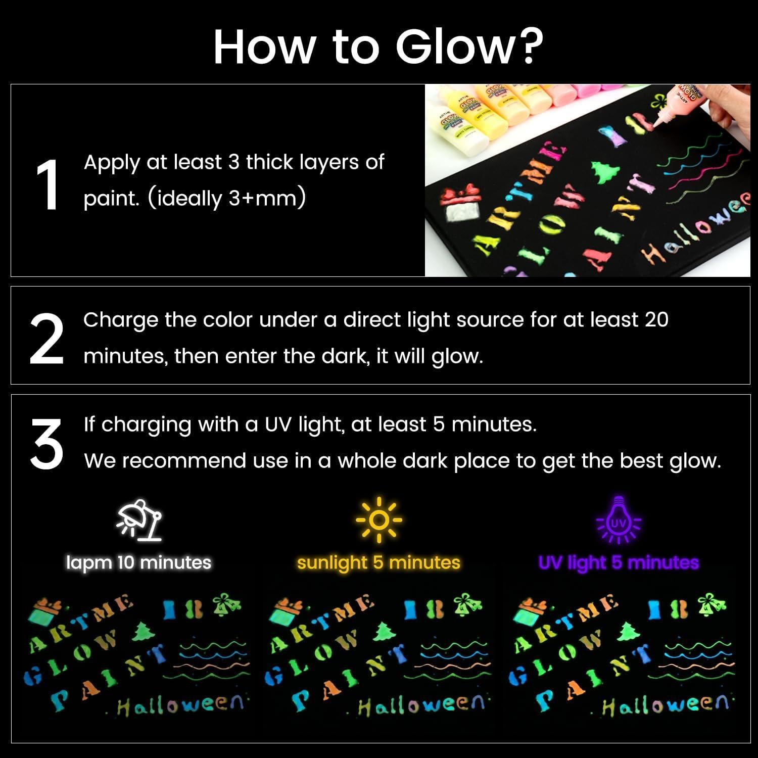 Set de Pintura Acrílica que Brilla en la Oscuridad ARTME 18 Colores 22ml