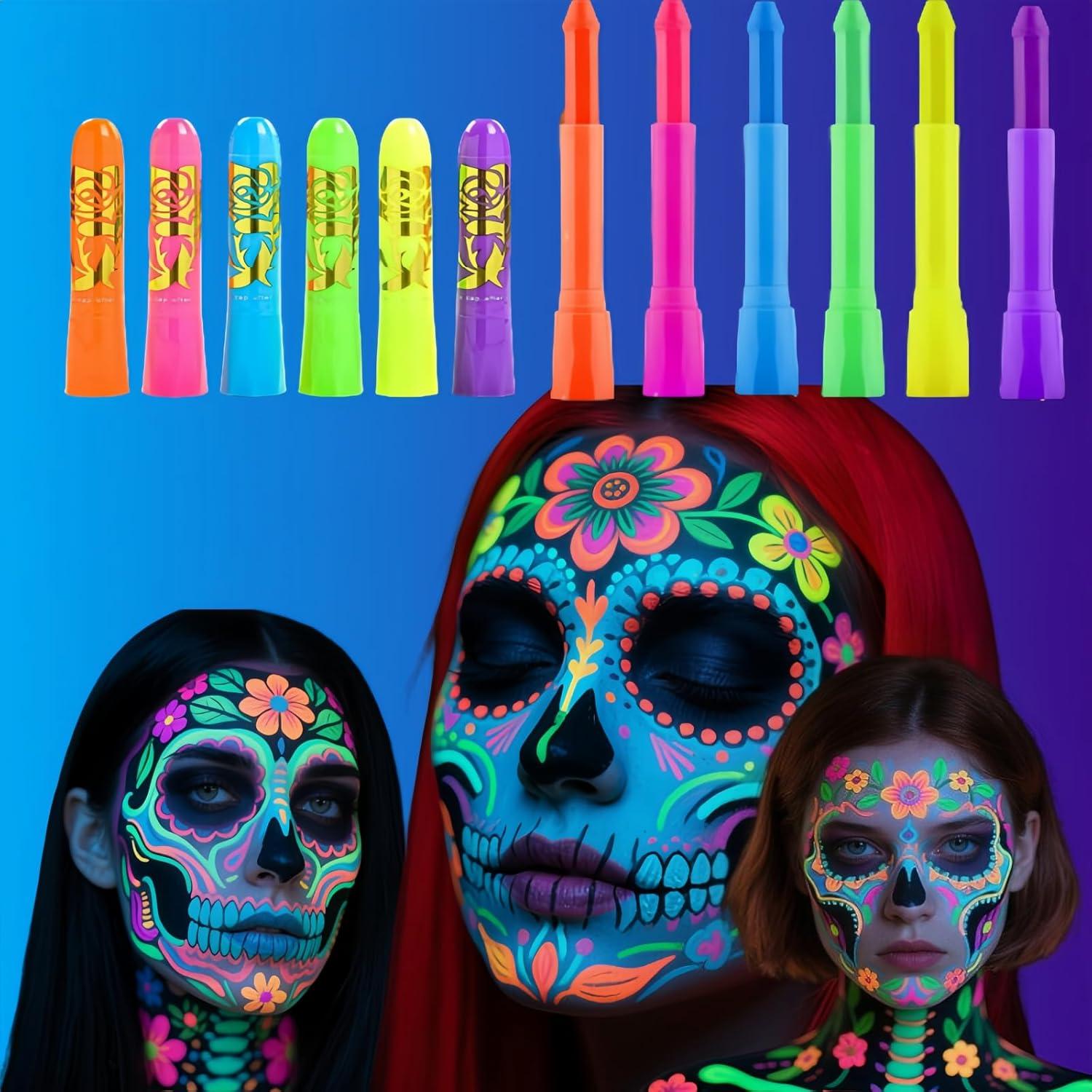 Kit de Pintura Facial Brillante YLOGUY 12 PCS Neón UV
