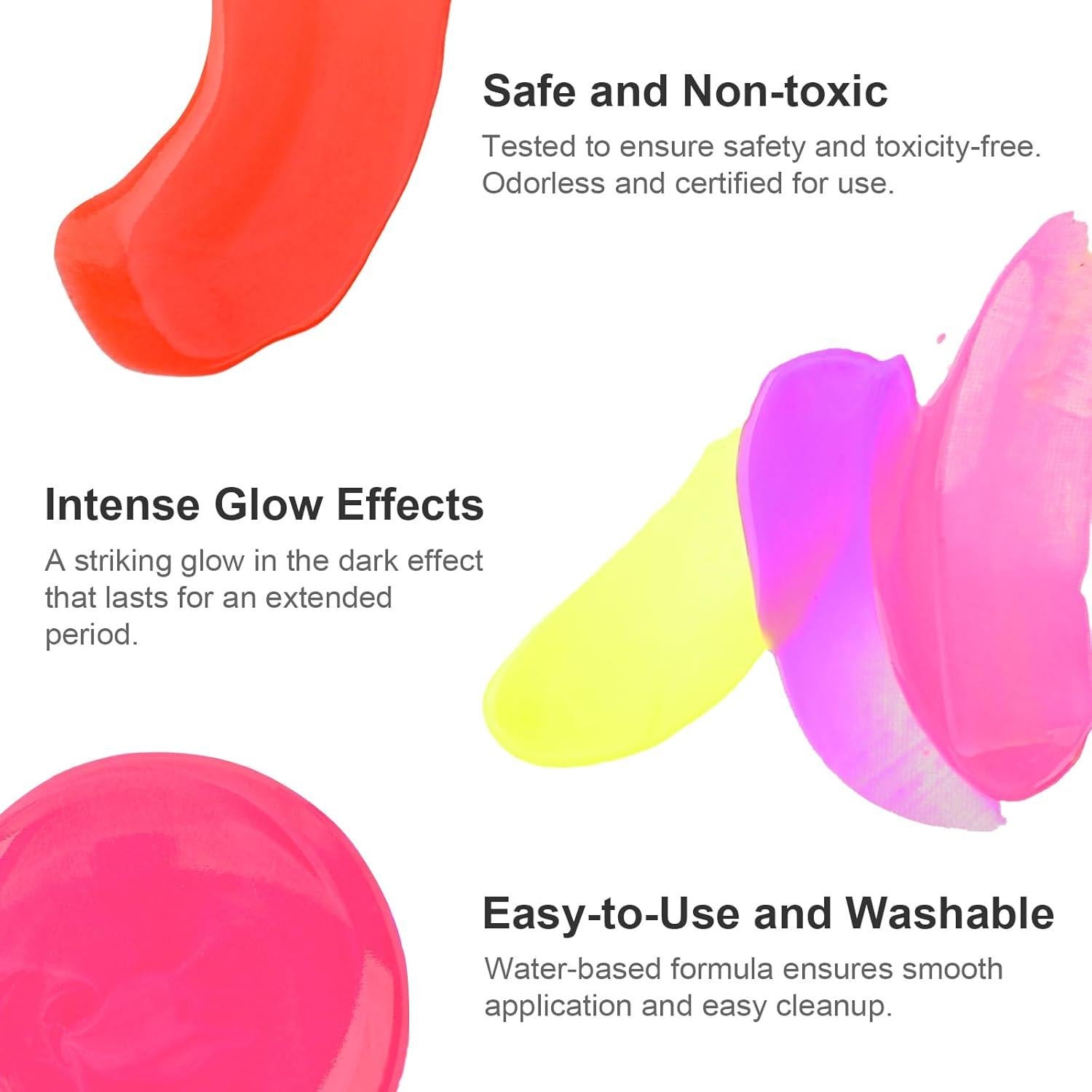 Pintura Acrílica Neón AUREUO 8 Colores Brillan en Oscuridad 21ml