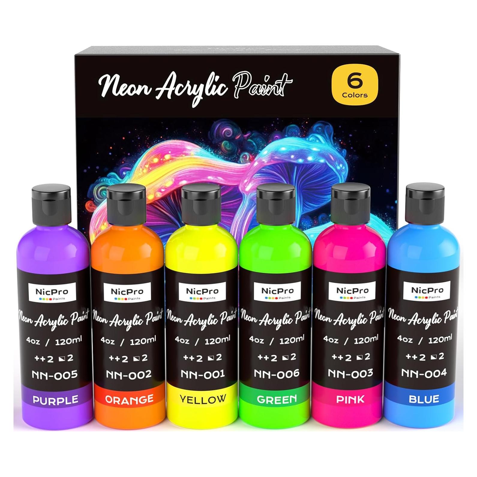 Juego de Pintura Acrílica Fluorescente Nicpro 6 Colores 120 ml