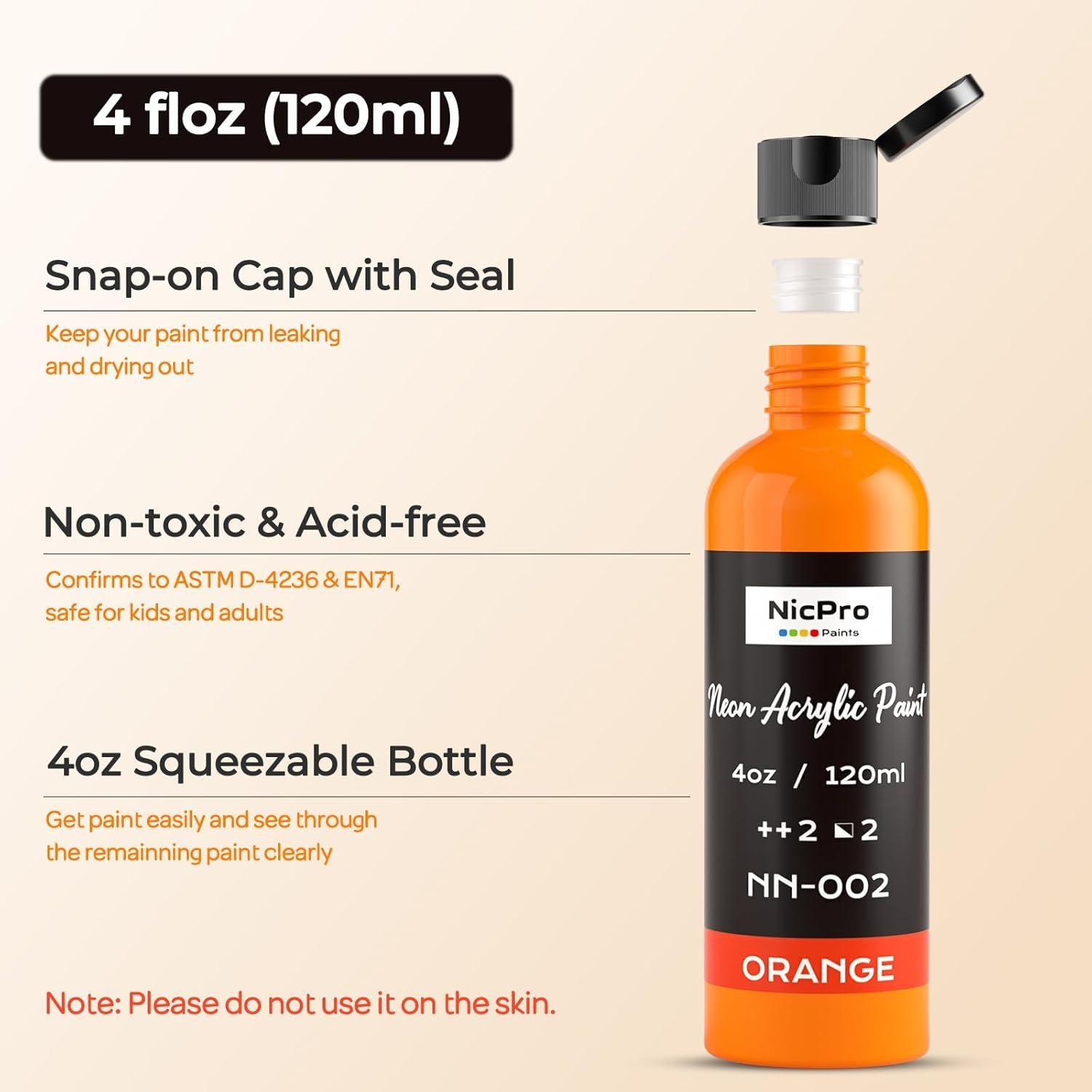 Juego de Pintura Acrílica Fluorescente Nicpro 6 Colores 120 ml