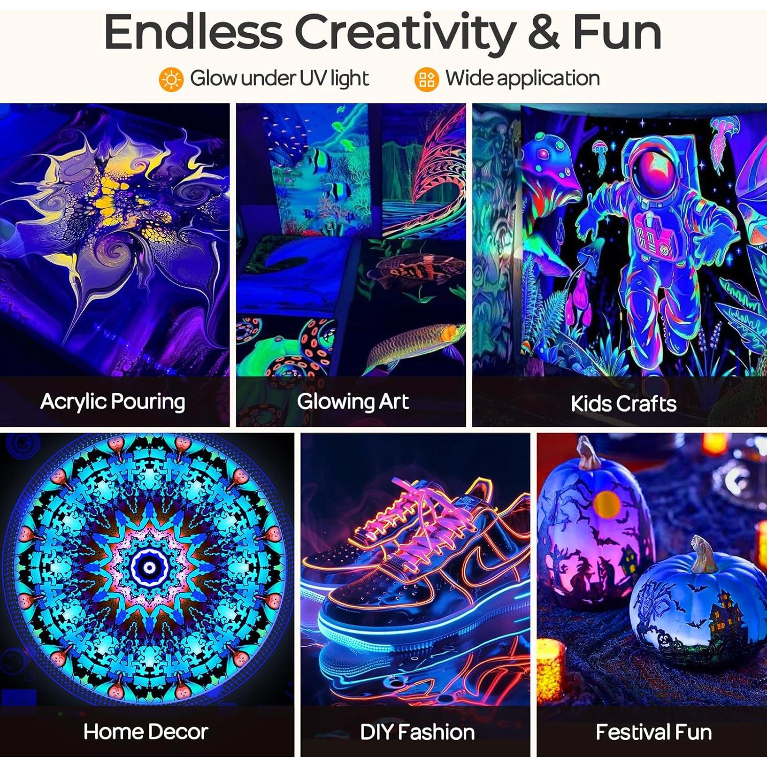 Juego de Pintura Acrílica Fluorescente Nicpro 6 Colores 120 ml