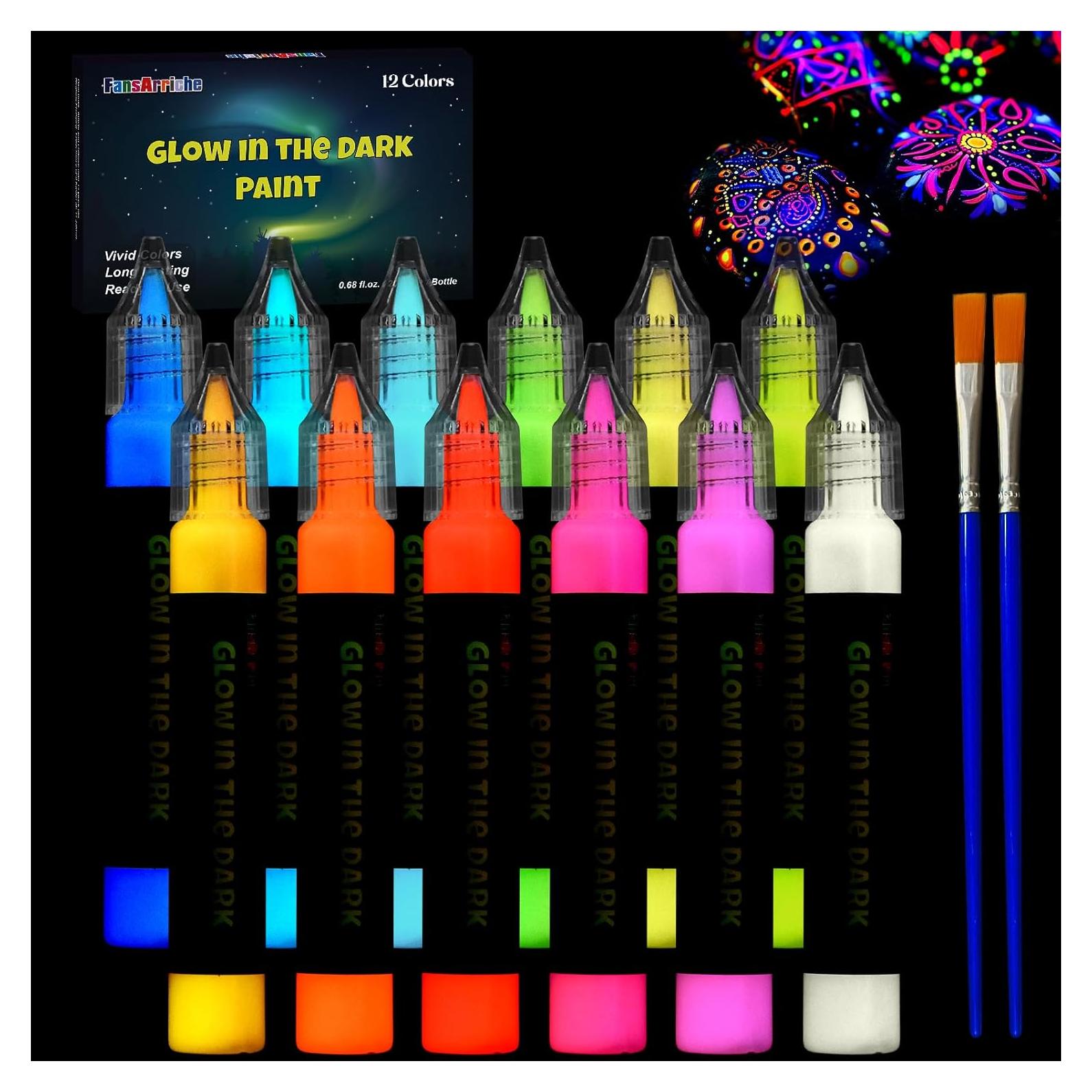 Pintura Acrílica que Brilla en la Oscuridad FansArriche 12 Colores 20ml