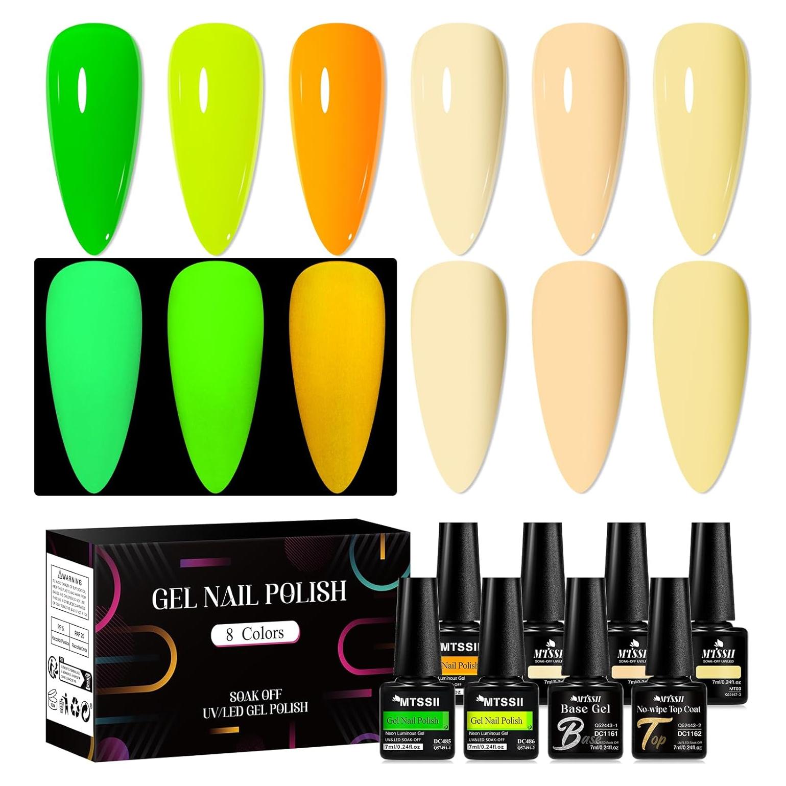 Set de Esmalte de Uñas Gel Neón MTSSII 8 Piezas Brilla en la Oscuridad