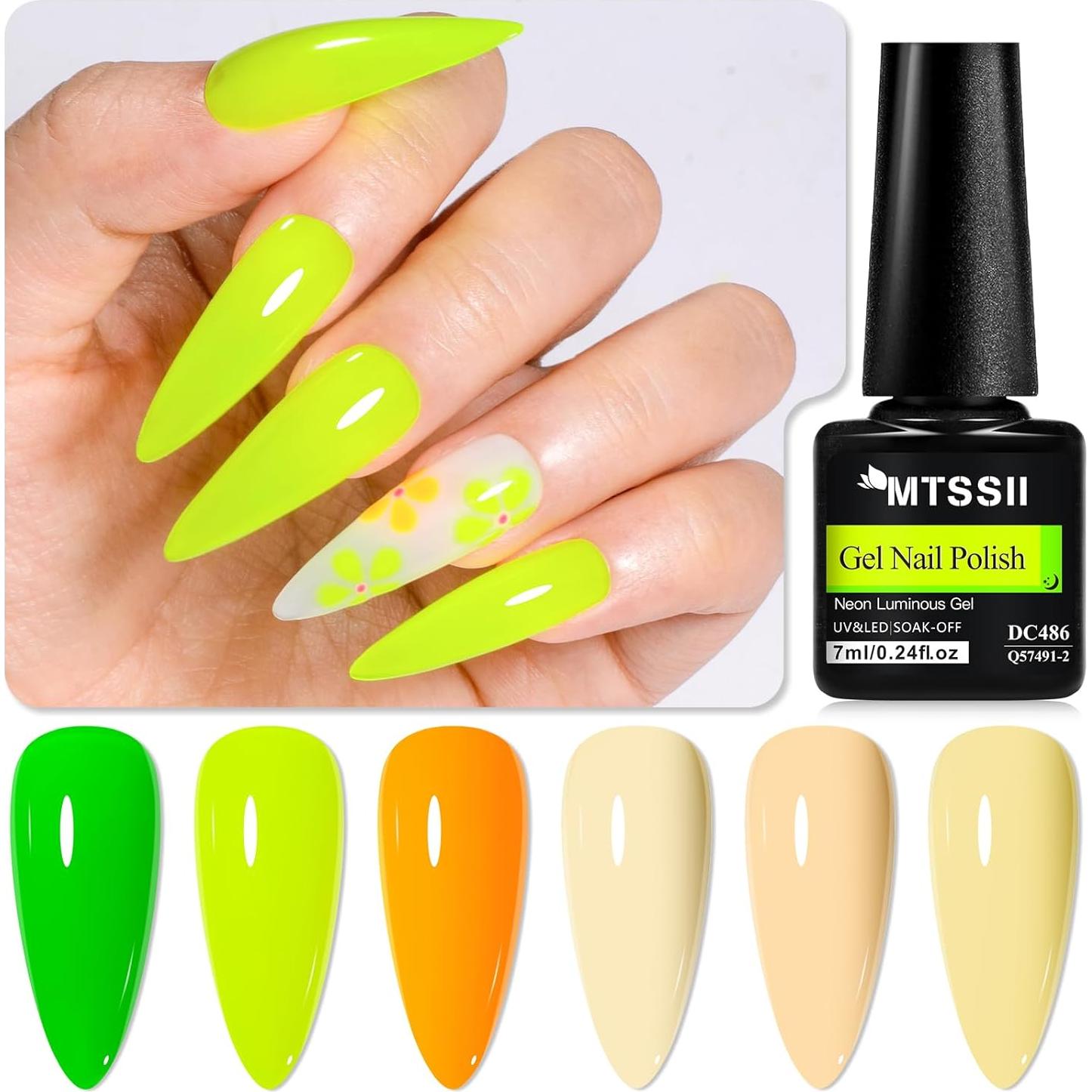 Set de Esmalte de Uñas Gel Neón MTSSII 8 Piezas Brilla en la Oscuridad