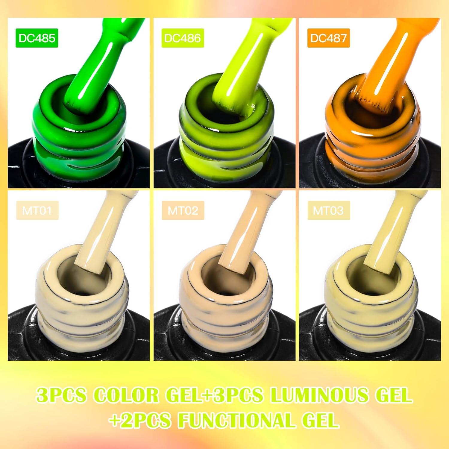 Set de Esmalte de Uñas Gel Neón MTSSII 8 Piezas Brilla en la Oscuridad