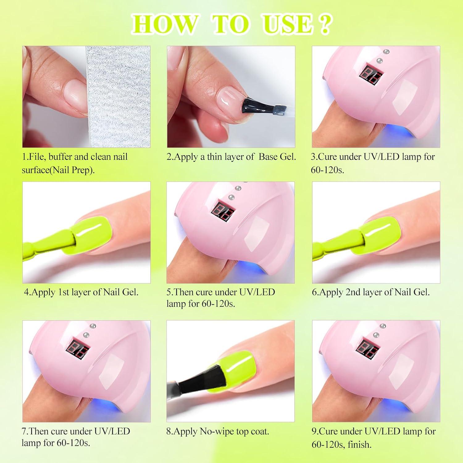 Set de Esmalte de Uñas Gel Neón MTSSII 8 Piezas Brilla en la Oscuridad