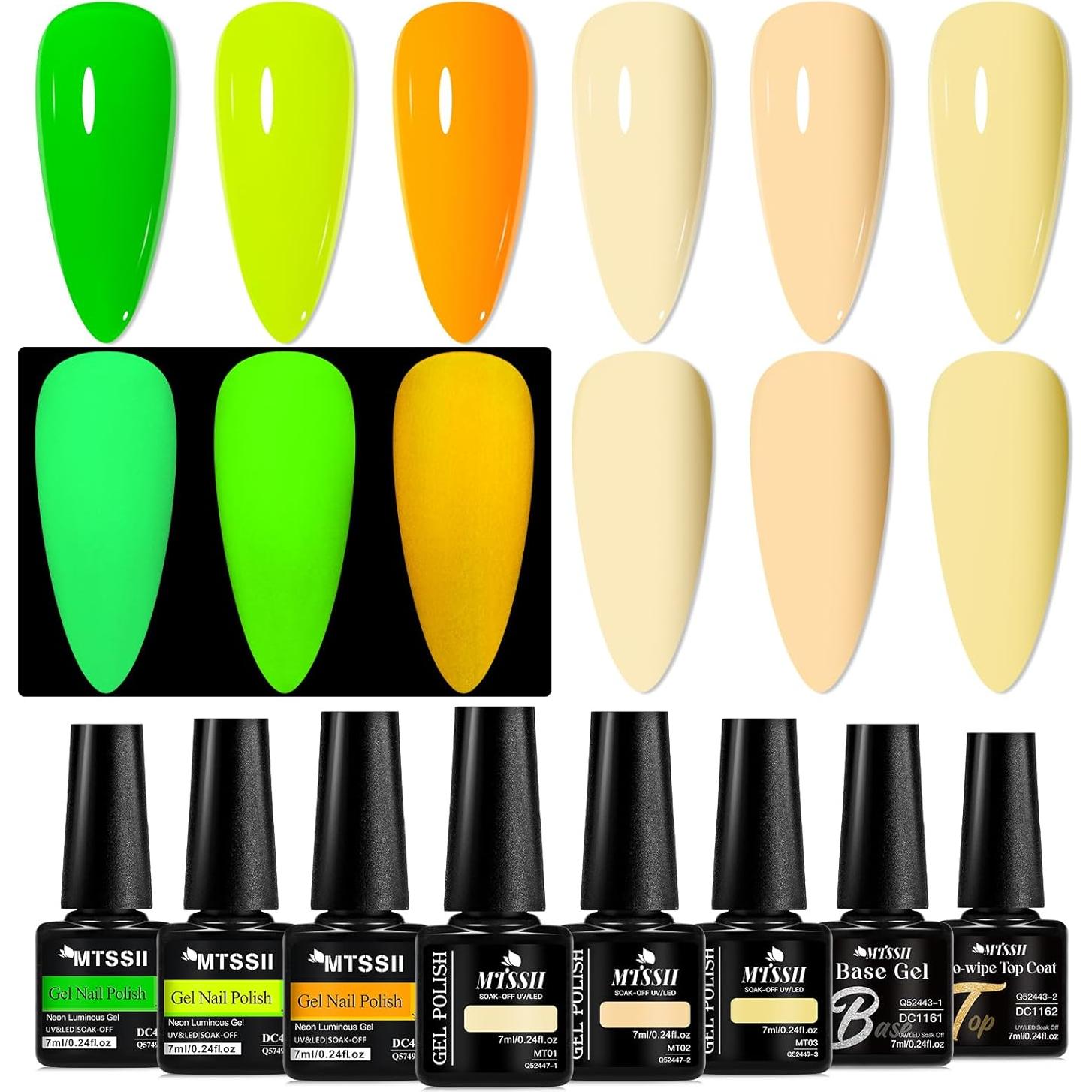 Set de Esmalte de Uñas Gel Neón MTSSII 8 Piezas Brilla en la Oscuridad