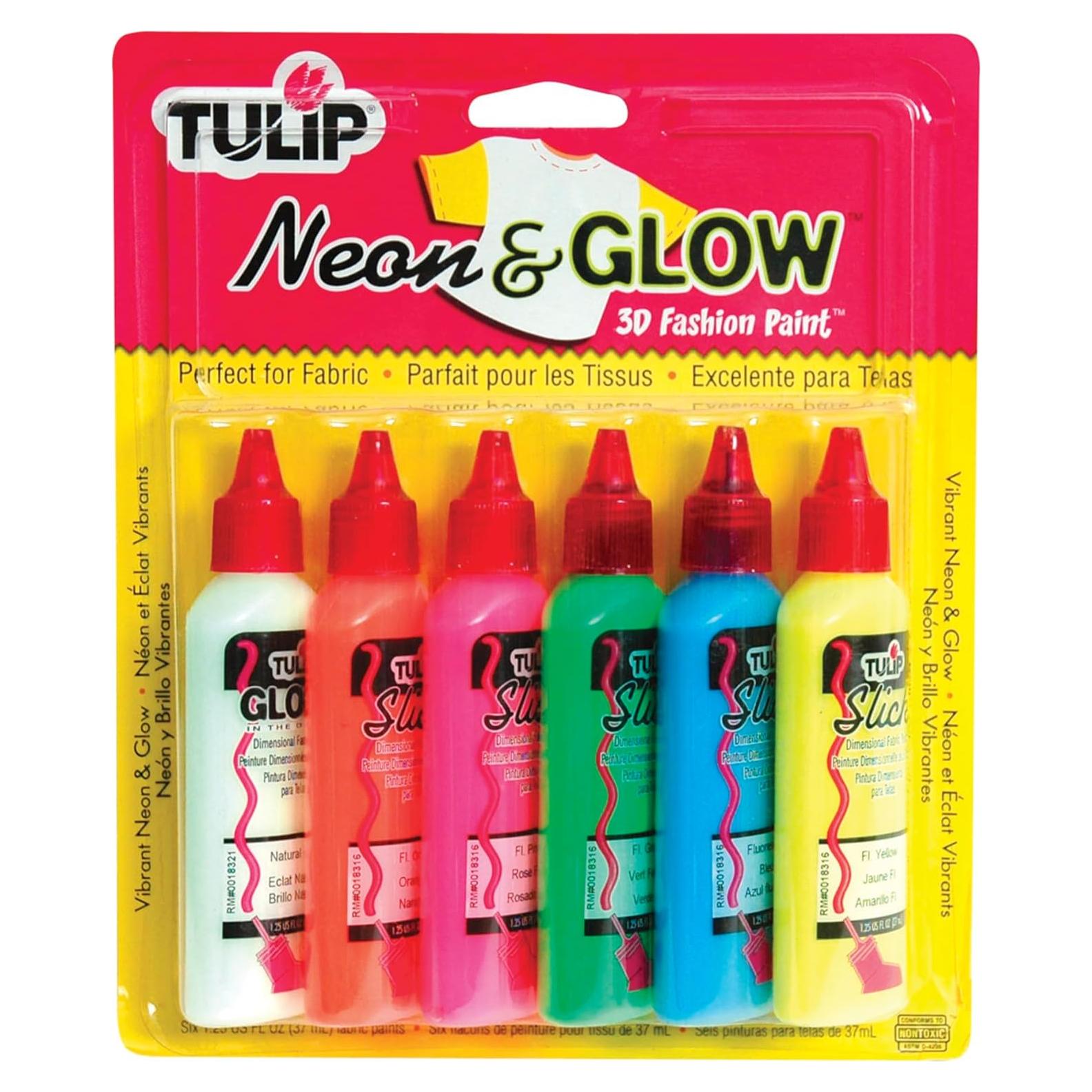 Set de Pintura de Tela 3D Tulip Neon y Brillo 6 Colores