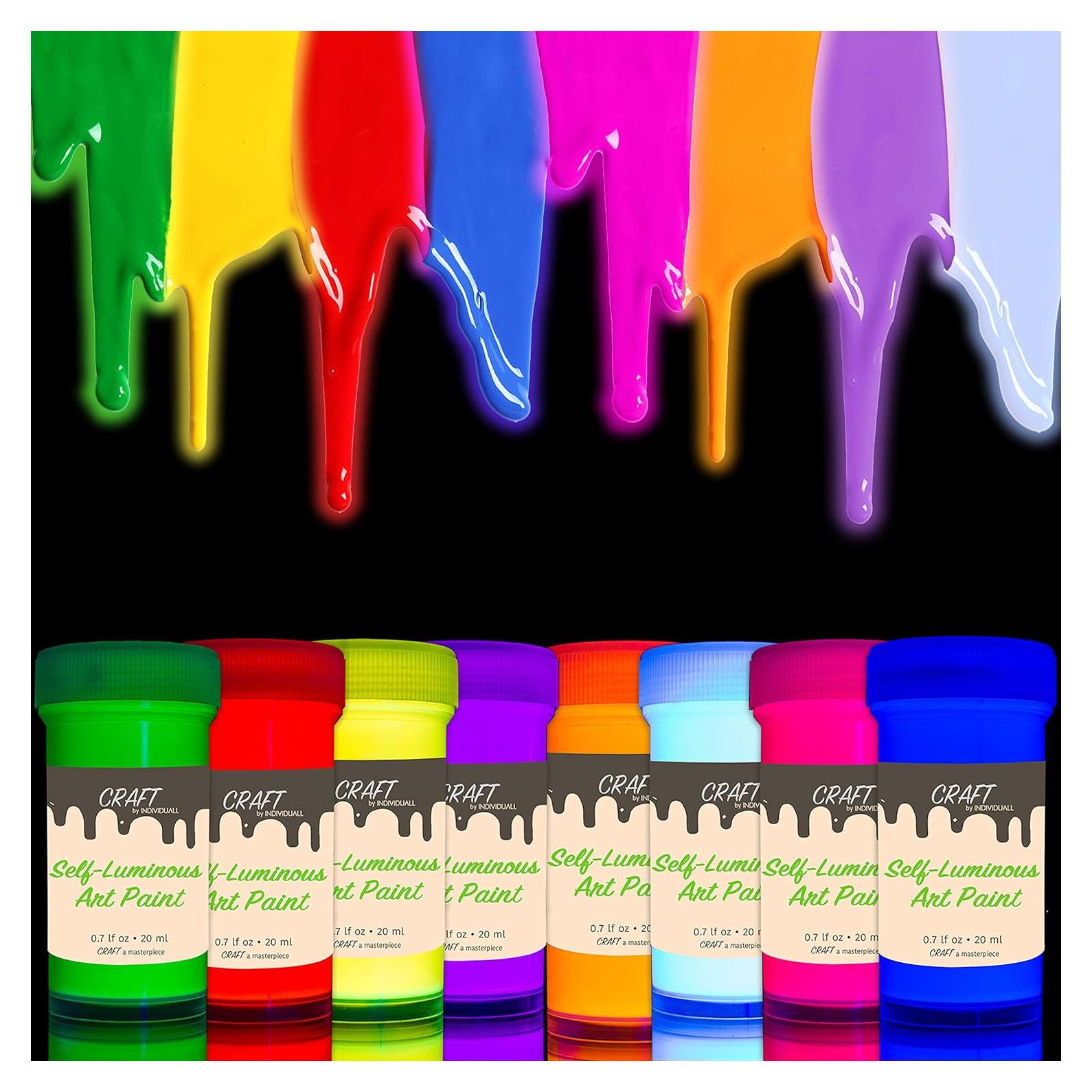Set de 8 Pinturas Acrílicas Fosforescentes individuall 20 ml