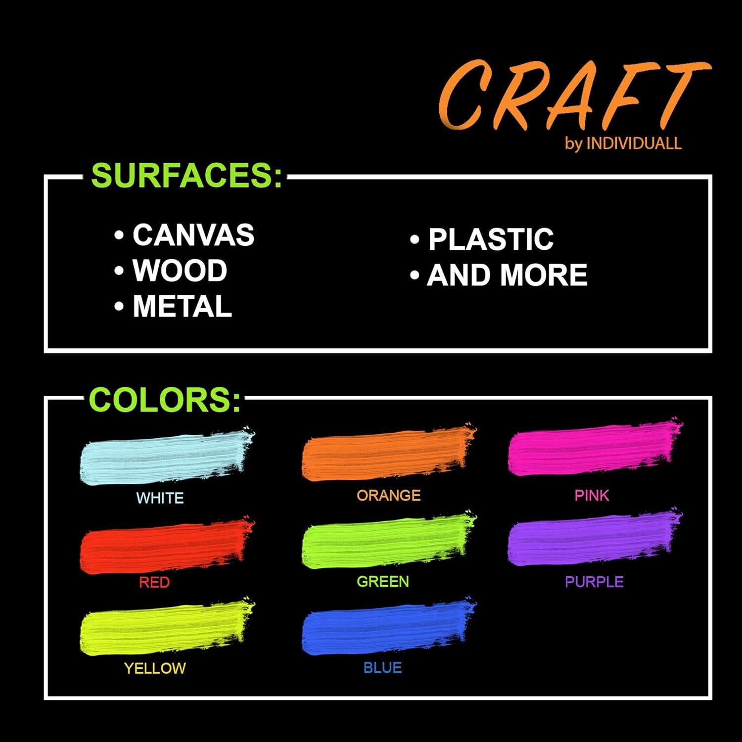 Set de 8 Pinturas Acrílicas Fosforescentes individuall 20 ml