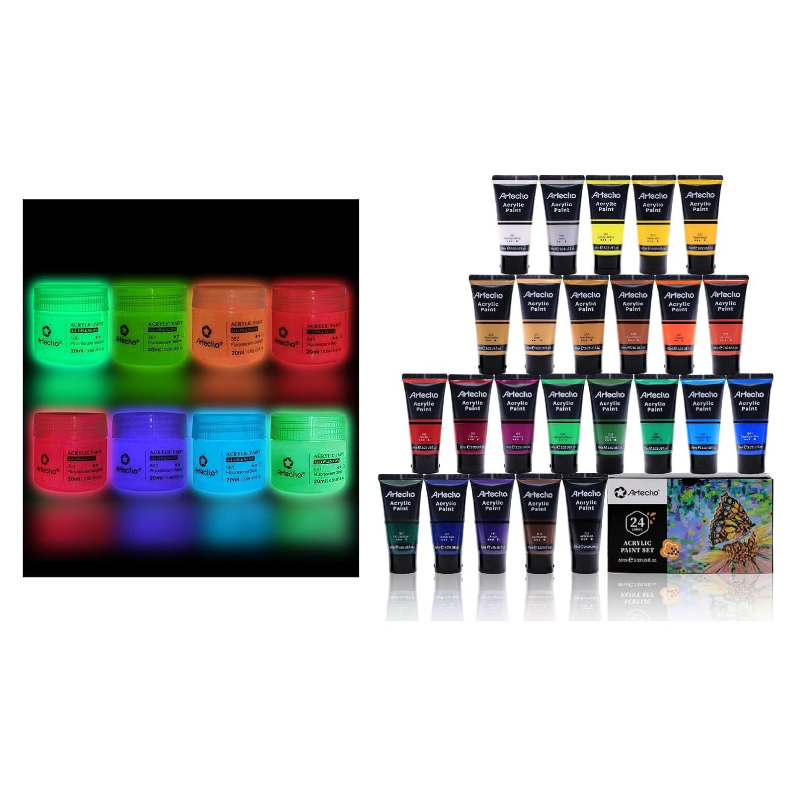 Set de Pintura Acrílica Brillante en la Oscuridad Artecho - 8 Colores 20 ml