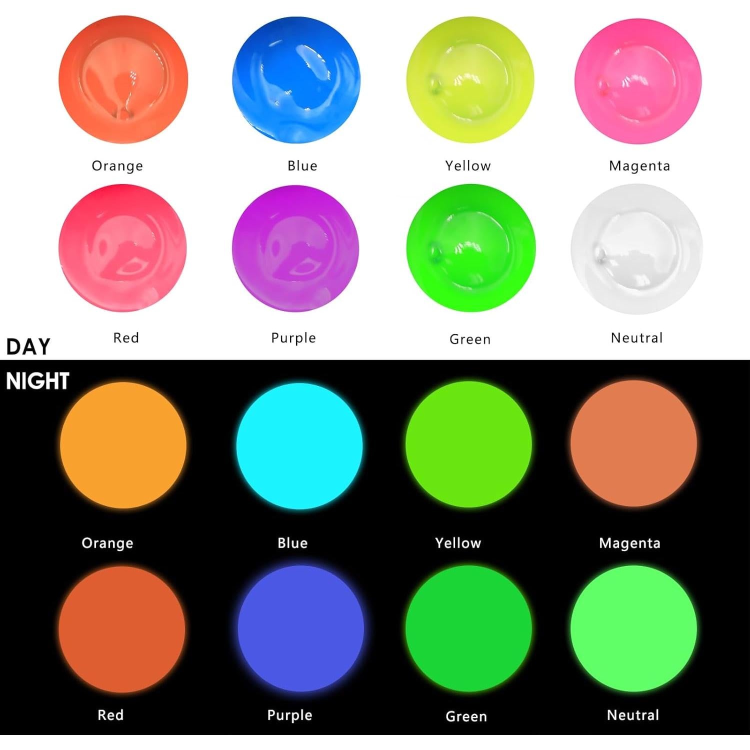 Set de Pintura Acrílica Brillante en la Oscuridad Artecho - 8 Colores 20 ml