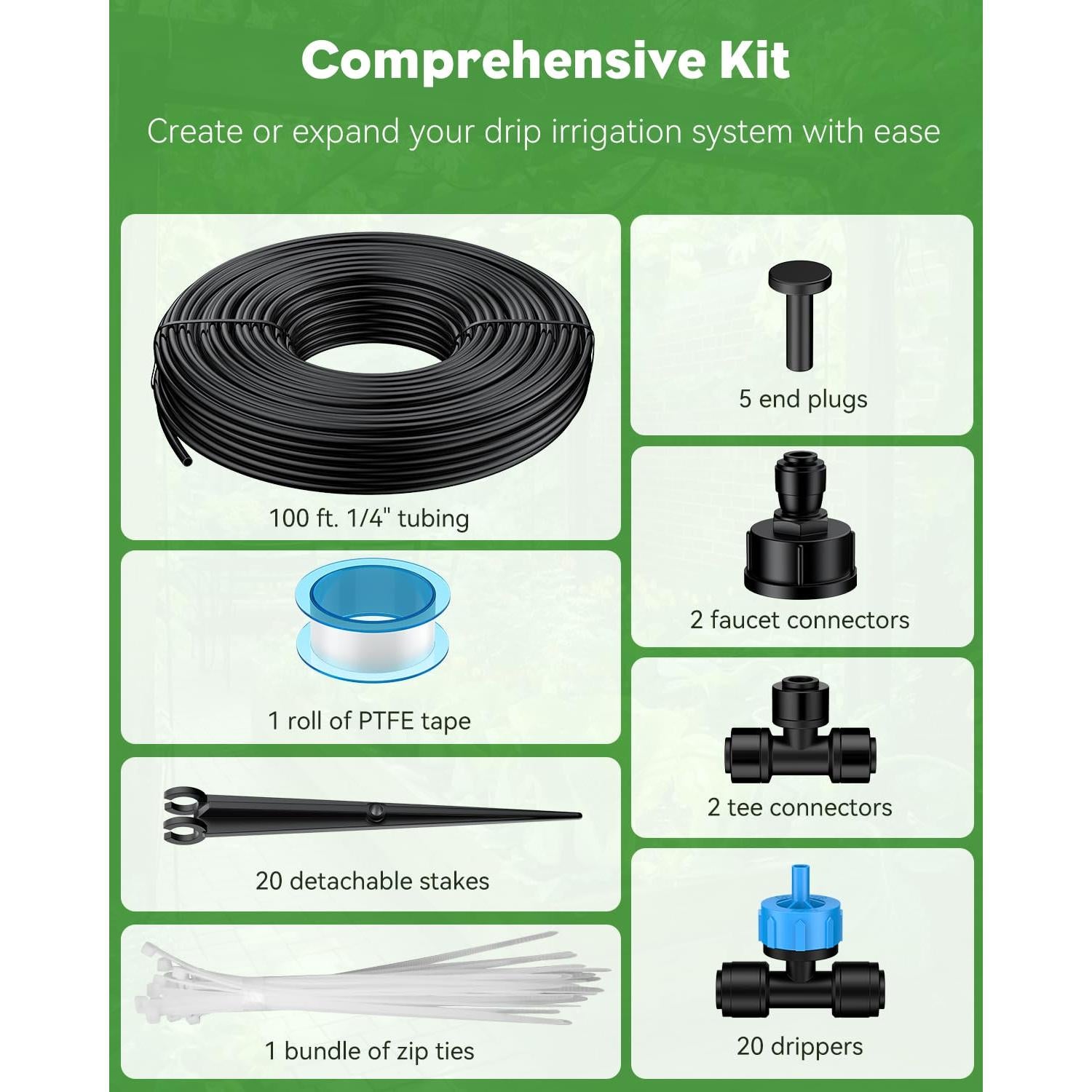 Kit de Riego por Goteo Pawfly 100 pies (30.48 m) Conexión Rápida