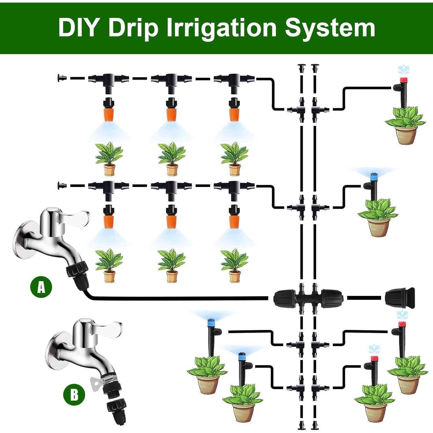 Sistema de Riego por Goteo Automático DFDNFF 79m Jardín