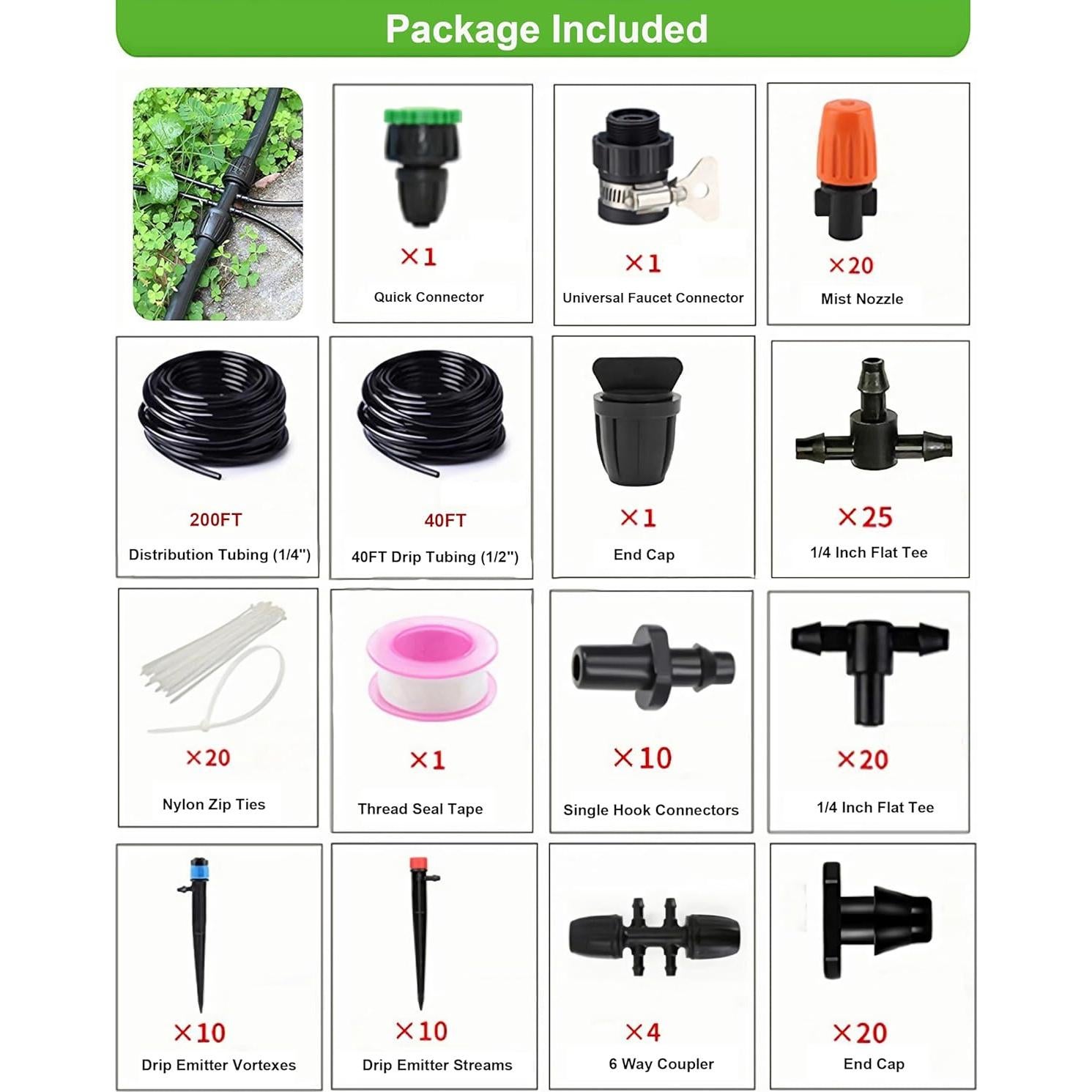 Kit de Riego por Goteo PHYLES 240FT Ajustable 145 Piezas