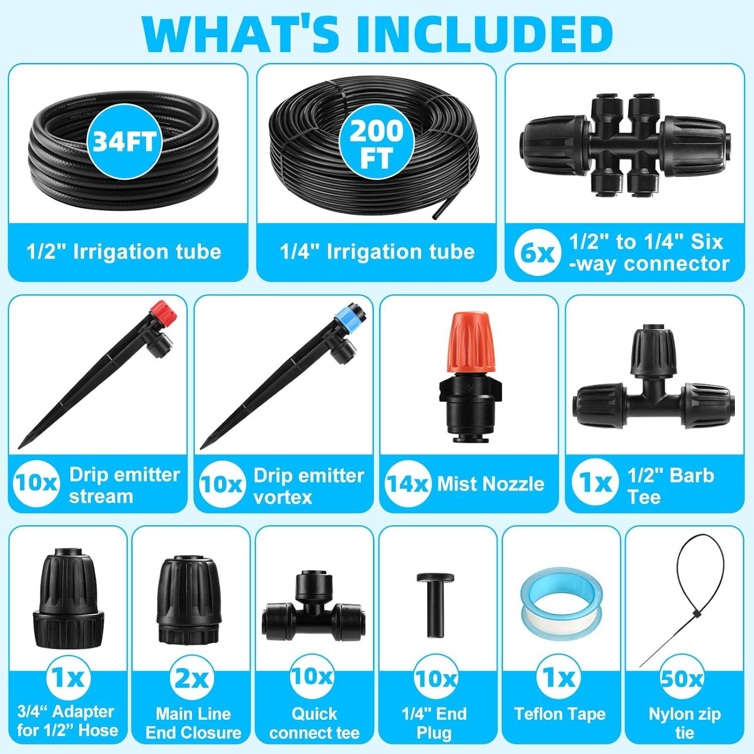 Sistema de Riego por Goteo TETHLVS 234FT con Tubos de 10.36m y 60.96m