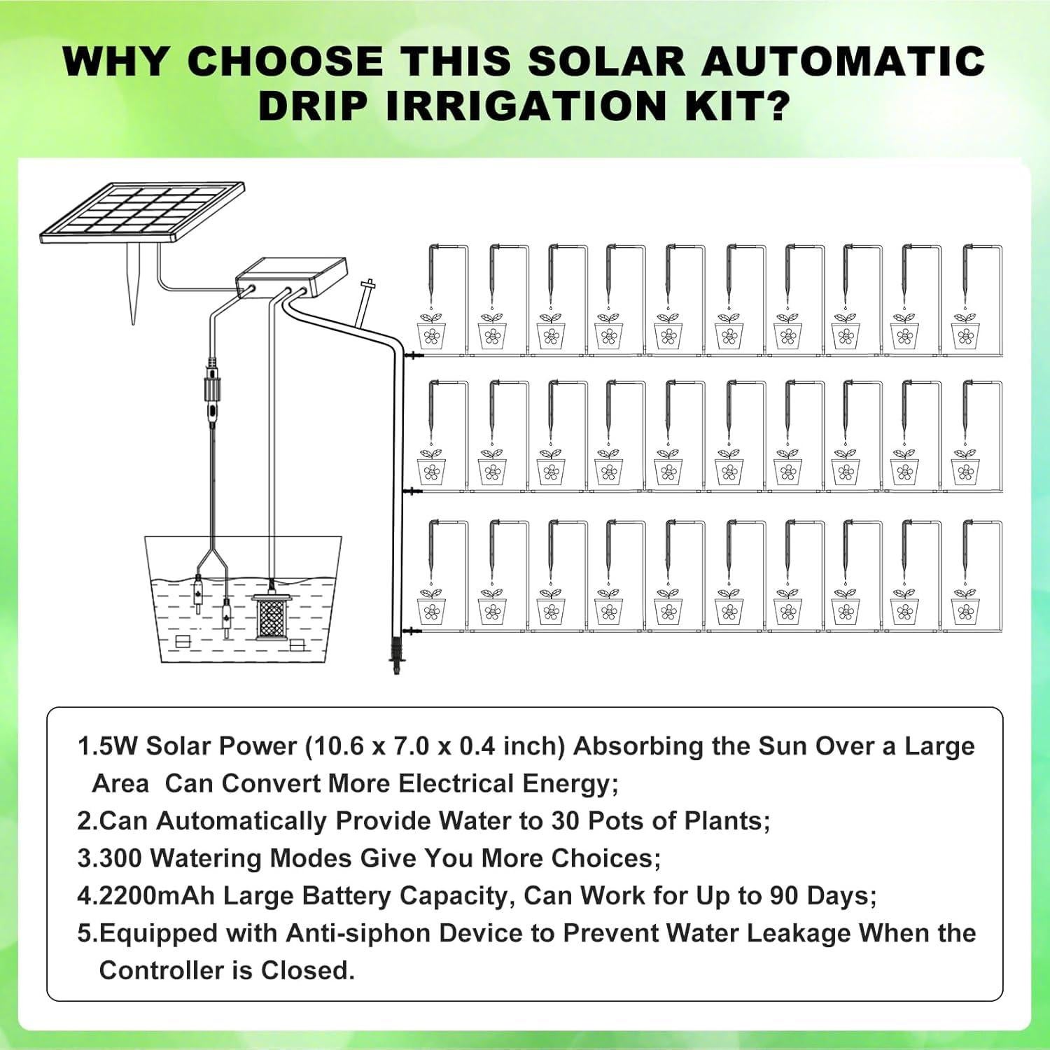 Sistema de Riego por Goteo Solar 5W Lewisia con Temporizador