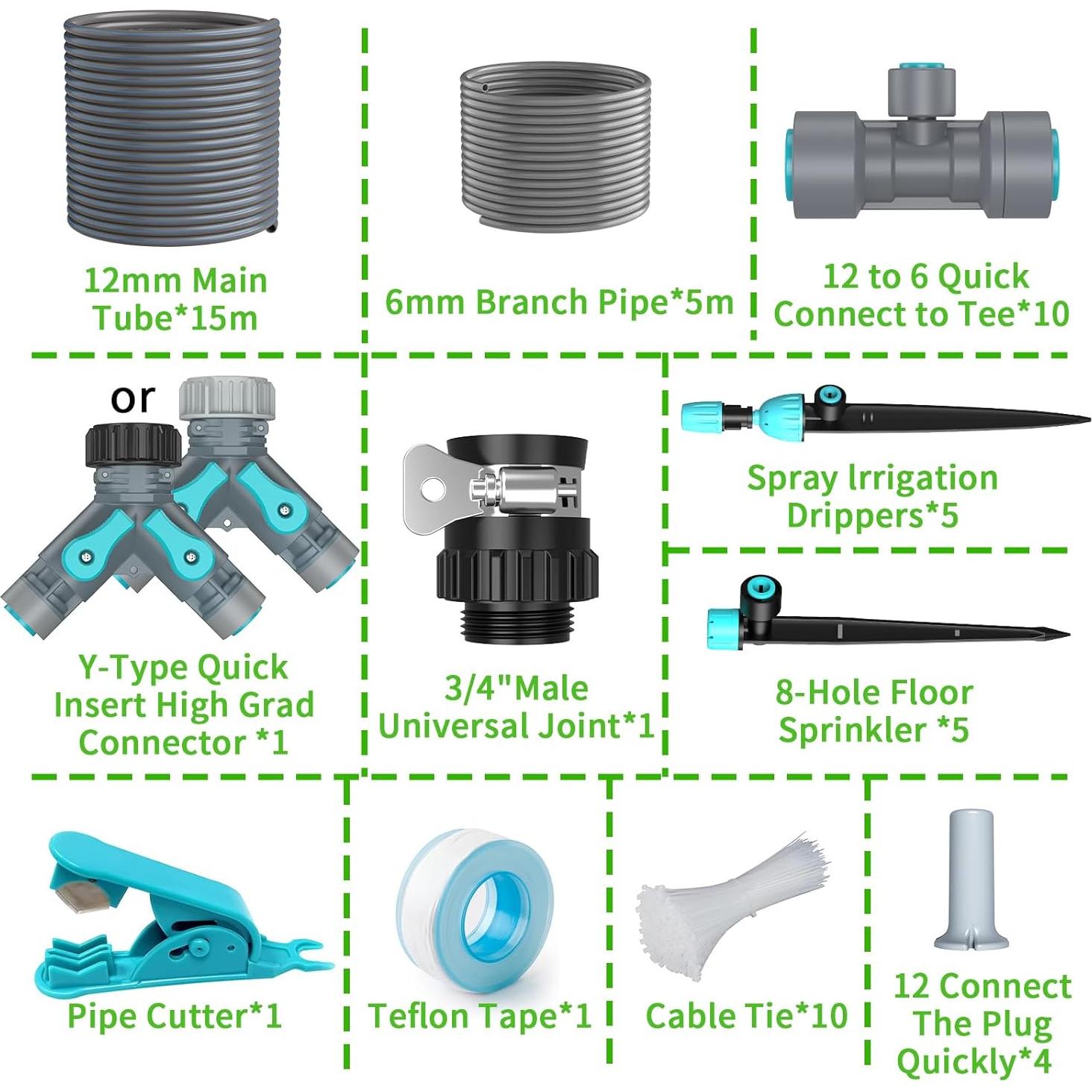 Kit de Riego por Goteo TRJZWA 2025 con 2 Tipos de Puntas