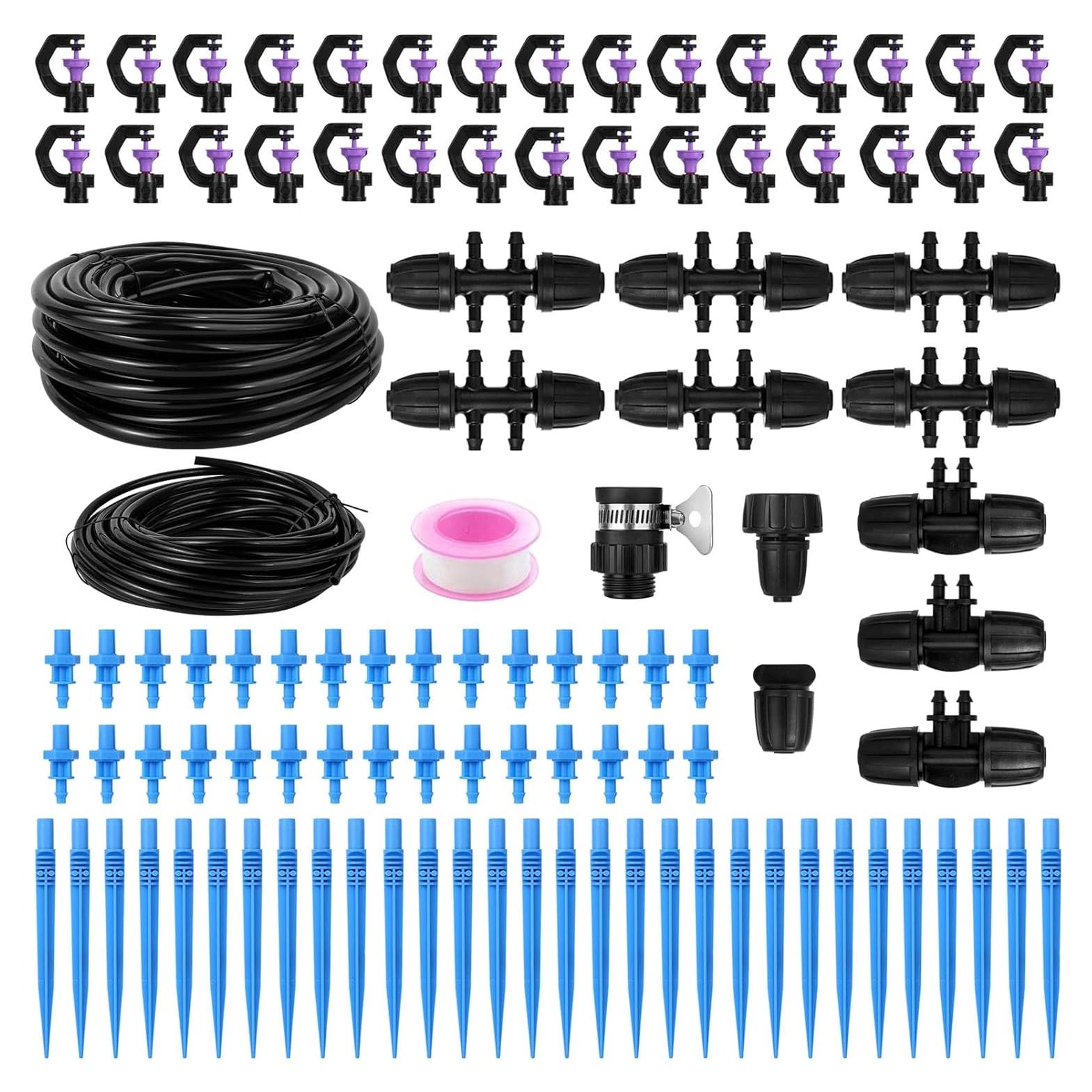 Drip Irrigation System Kit - Automatic Garden Watering System with G-Type 360° Rotating Micro Sprinkler Heads & 50FT 8/11mm & 33FT 4/6mm Irrigation Tubing for Garden, Lawn, Greenhouse, Yard, Plant
