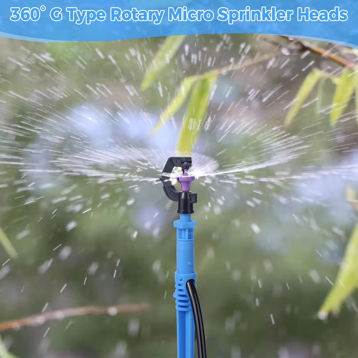 Drip Irrigation System Kit - Automatic Garden Watering System with G-Type 360° Rotating Micro Sprinkler Heads & 50FT 8/11mm & 33FT 4/6mm Irrigation Tubing for Garden, Lawn, Greenhouse, Yard, Plant