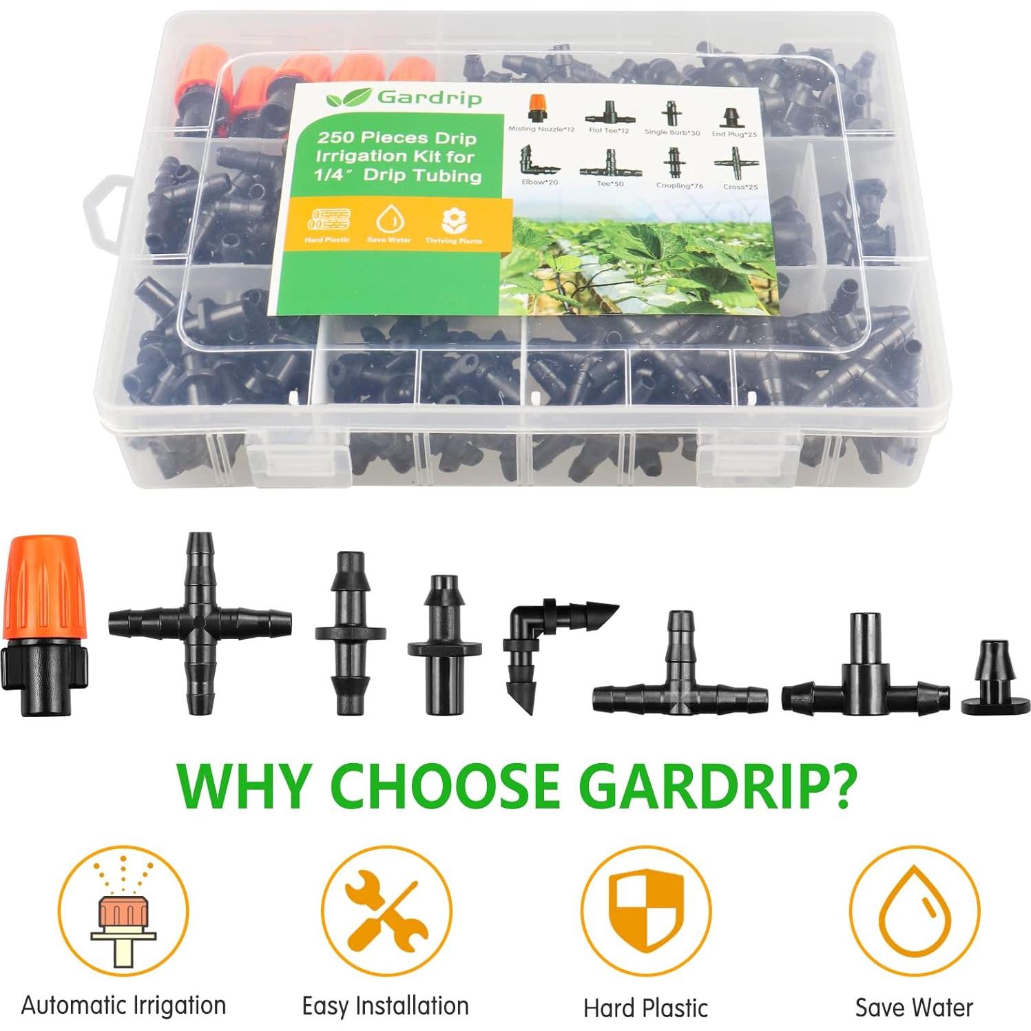 Kit de Conectores de Riego por Goteo Gardrip 250 Piezas 1/4"