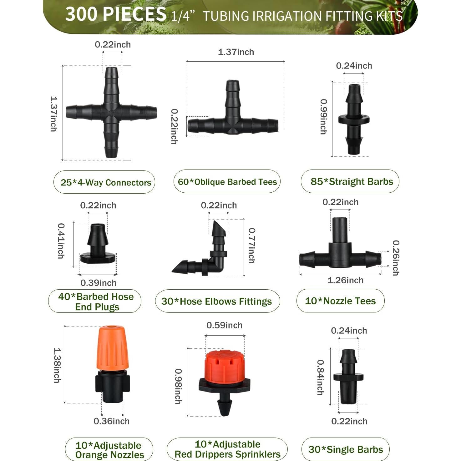 Kit de Conectores de Riego por Goteo 300 Piezas CESTAME 1/4"