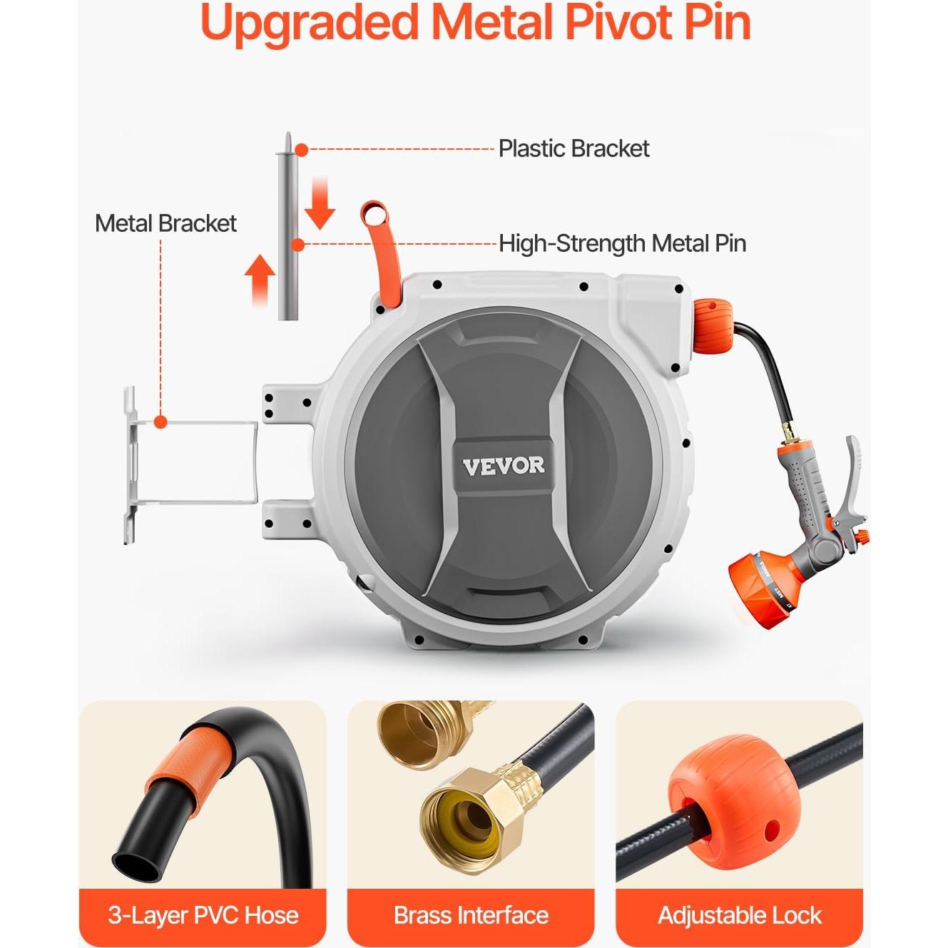 Carrete de Manguera Retráctil VEVOR 30.48m 5/8" con Boquilla 9 Patrones