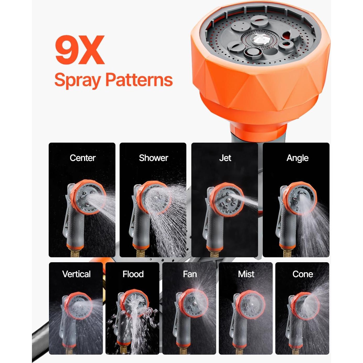 Carrete de Manguera Retráctil VEVOR 30.48m 5/8" con Boquilla 9 Patrones