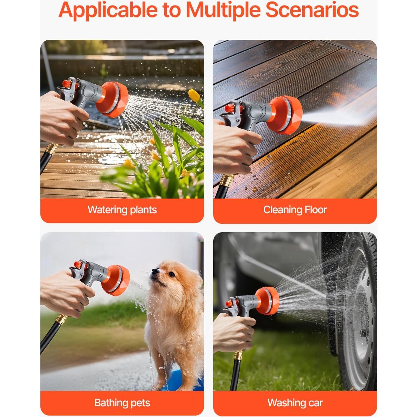 Carrete de Manguera Retráctil VEVOR 30.48m 5/8" con Boquilla 9 Patrones