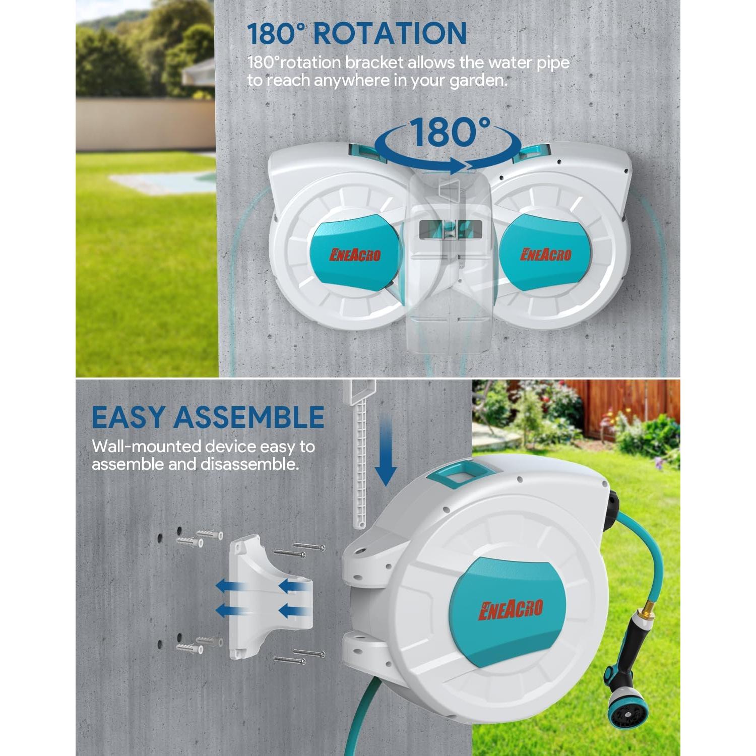 Carrete de Manguera de Jardín Retráctil ENEACRO 30.48m