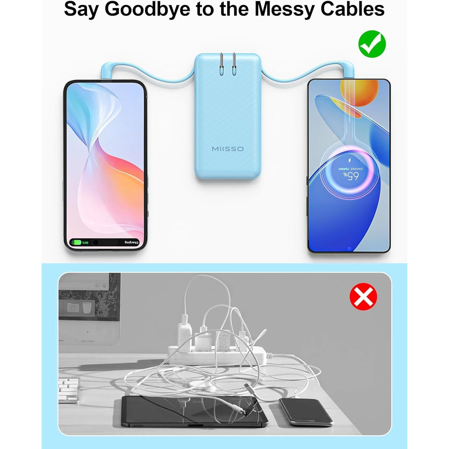 Power Bank miisso 10000mAh con Enchufe Plegable Azul