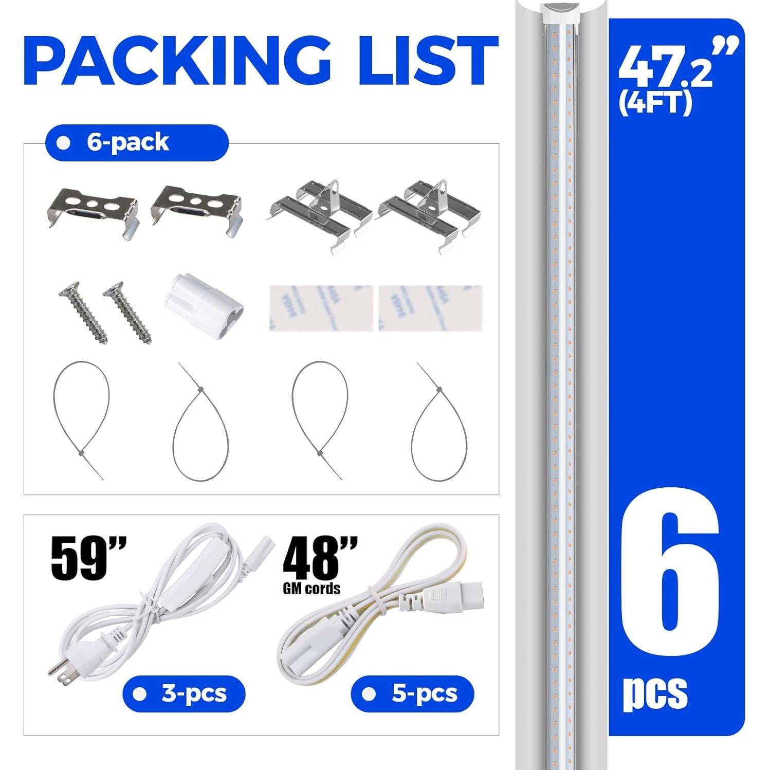 Luces de Cultivo LED Barrina 252W 4ft Espectro Completo Paquete de 6