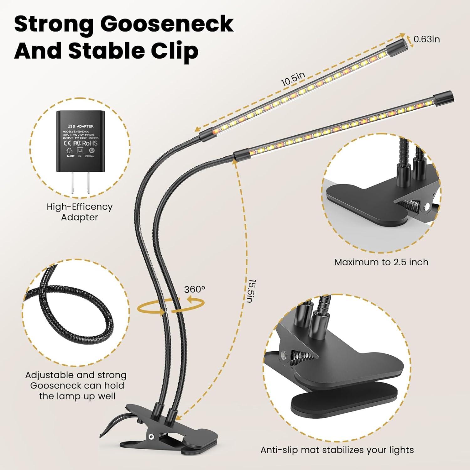 Luz de Crecimiento LED Bseah 2 Tubos Espectro Completo 10W