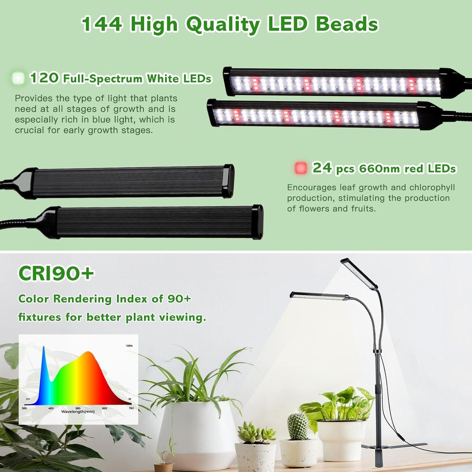 Luz de Crecimiento LED RODINTO Doble Cabezal 50W Espectro Completo