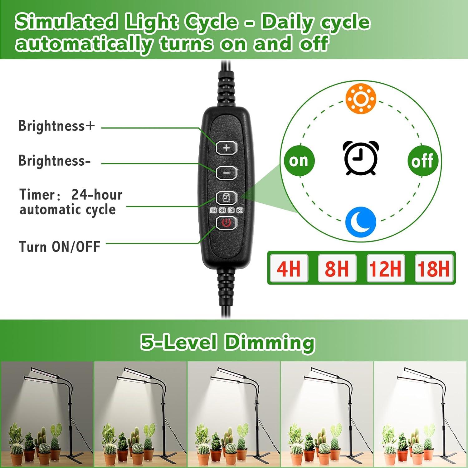 Luz de Crecimiento LED RODINTO Doble Cabezal 50W Espectro Completo