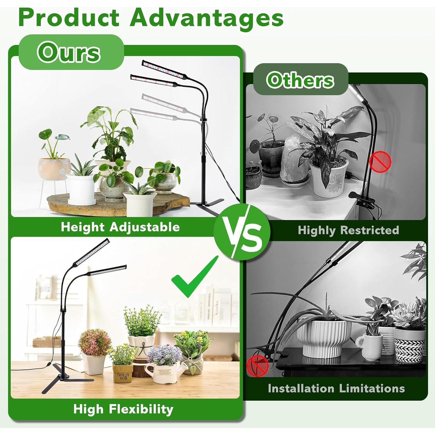 Luz de Crecimiento LED RODINTO Doble Cabezal 50W Espectro Completo